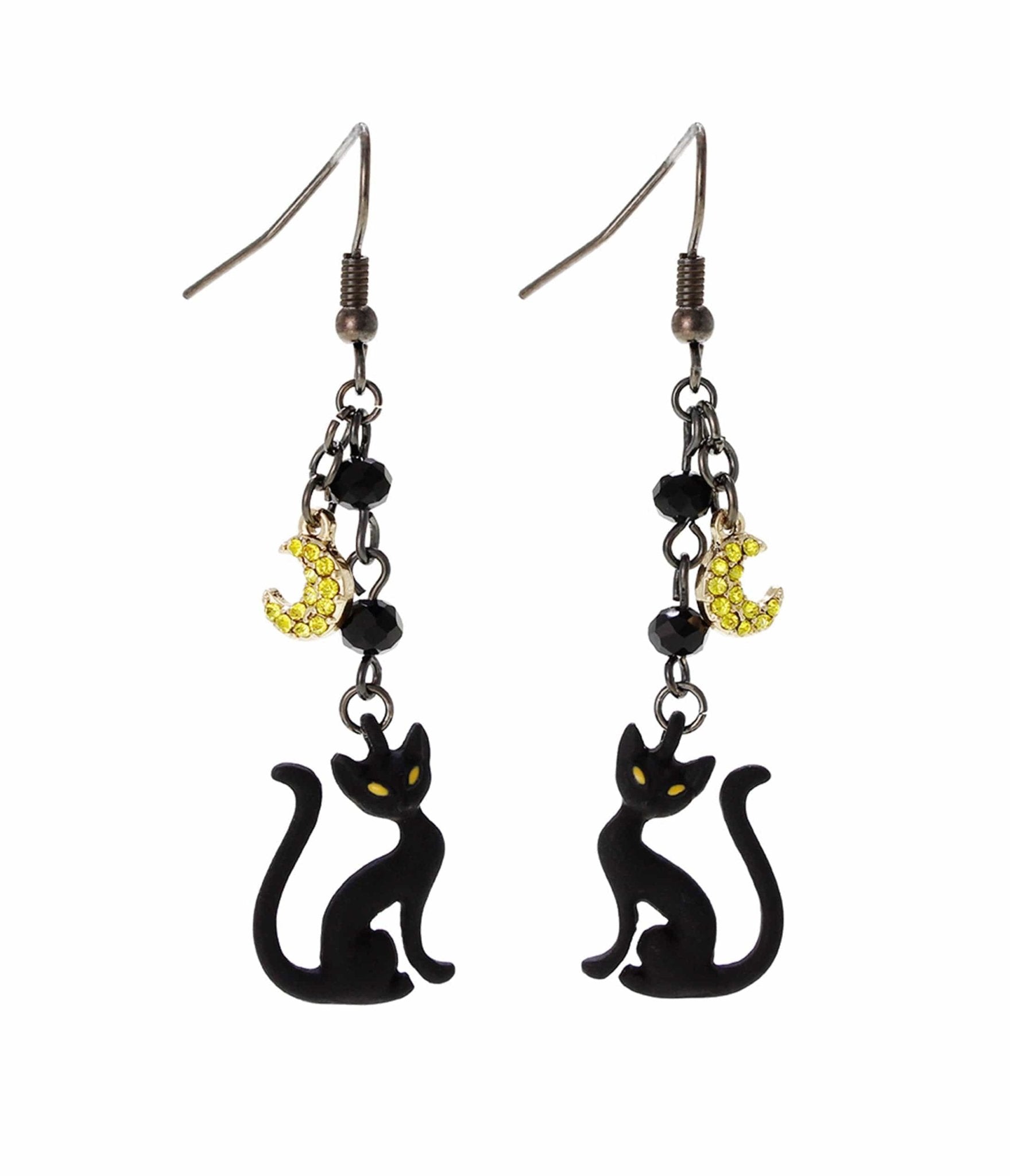 Stylish Black Cat & Moon Dangle Earrings for Women - Gothic Boho Jewelry for Halloween, Party & Everyday Wear