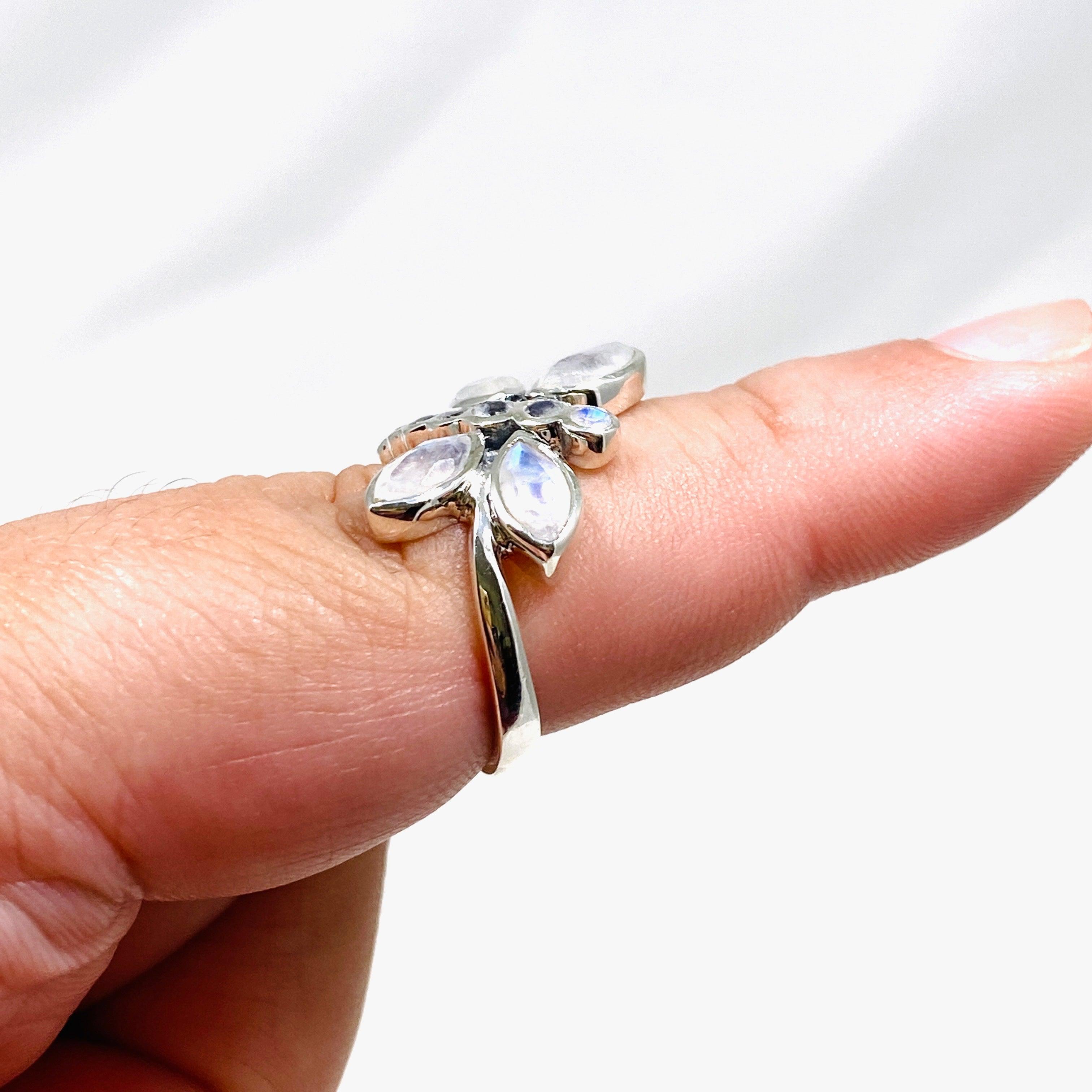 Faceted Moonstone Dragonfly Ring R3887 - Elegant Bohemian Jewelry for Women, Perfect for Weddings, Parties & Everyday Wear