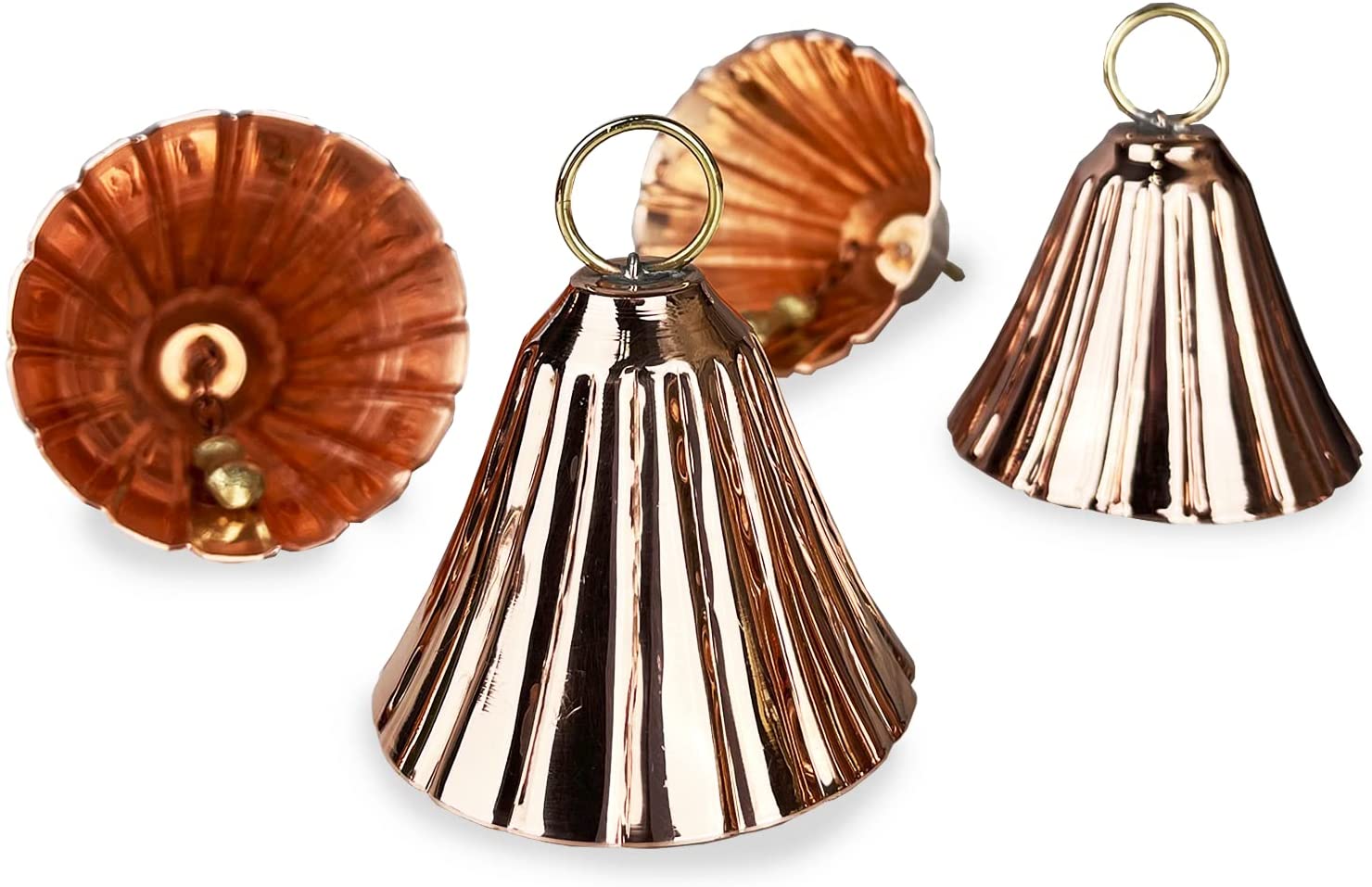Vintage Inspired Copper & Brass Bell Ornaments Set of 4 - Handmade Fluted Design with Authentic Brass Clapper - Perfect for Christmas Decor, Home Accents & Gift Giving