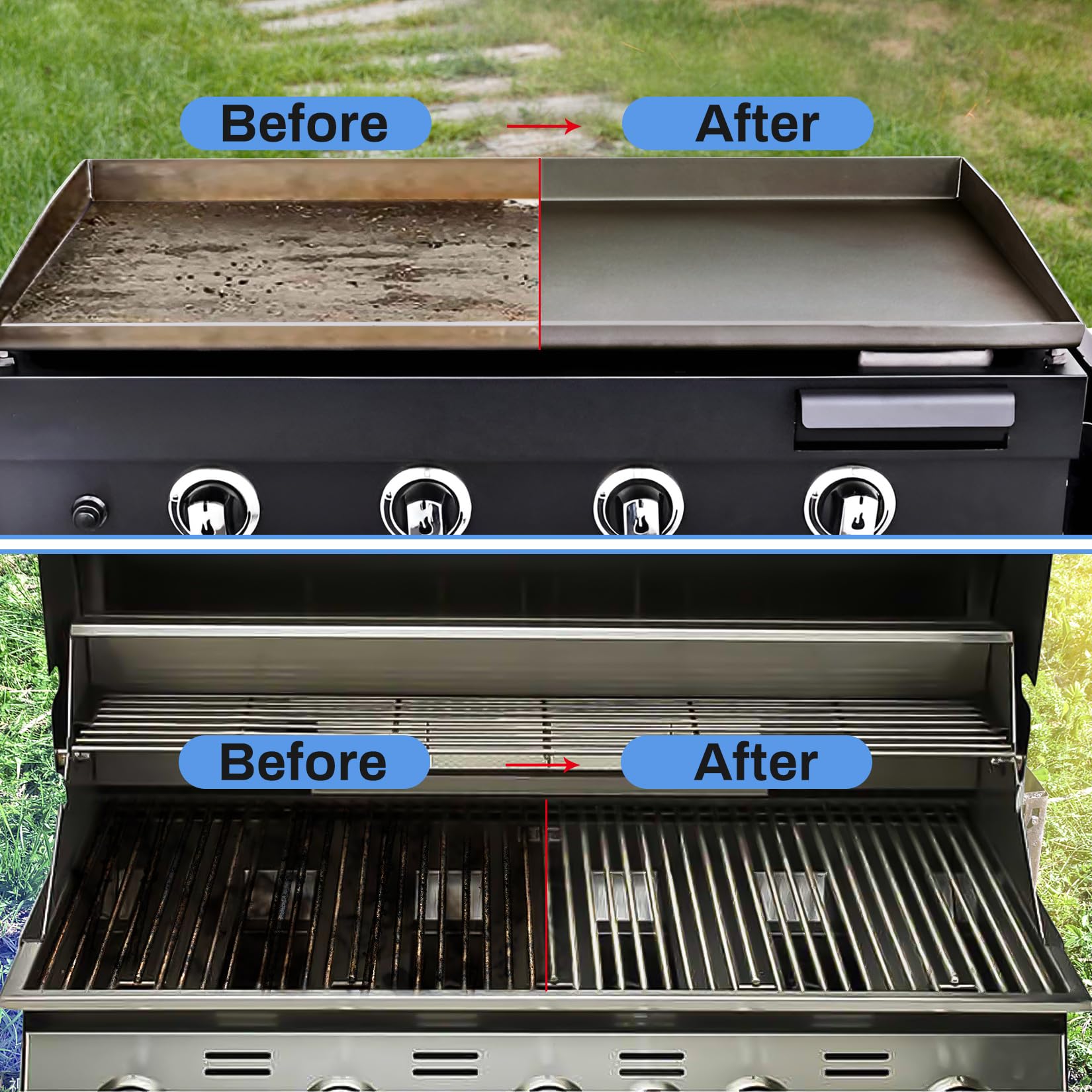 **Professional Griddle Grill Cleaning Kit - 3 Scrapers & 4 Grill Bricks for Flat Top Grill, BBQ & Outdoor Cooking - Heavy-Duty Grill Stone Cleaner & Accessories for Easy Maintenance**    *(Perfect for Backyard BBQs, Camping, Restaurants & Home Grilling - Keeps Your Grill Spotless & Ready for Cooking!)*