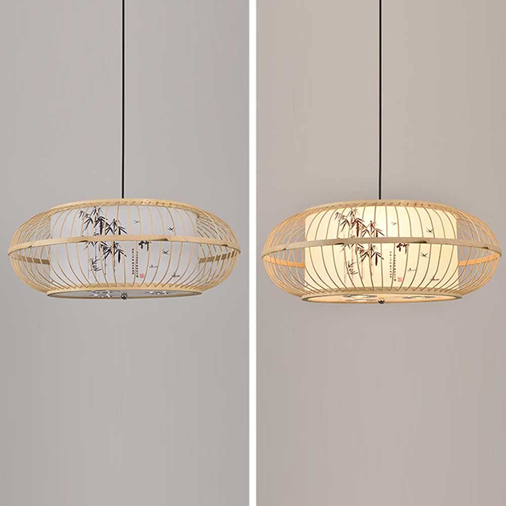 Modern LED Chandelier - Handmade Bamboo Pendant Light with Chinese Country Style, E27 Socket Hanging Lamp | Perfect for Dining Room, Bedroom & Boho Home Decor