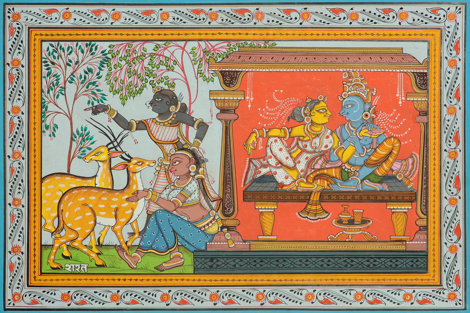 Sharat Ritu - Traditional Indian Watercolor Painting on Patti by Artist Rabi Behera - Perfect for Home Decor, Wall Art & Cultural Gift