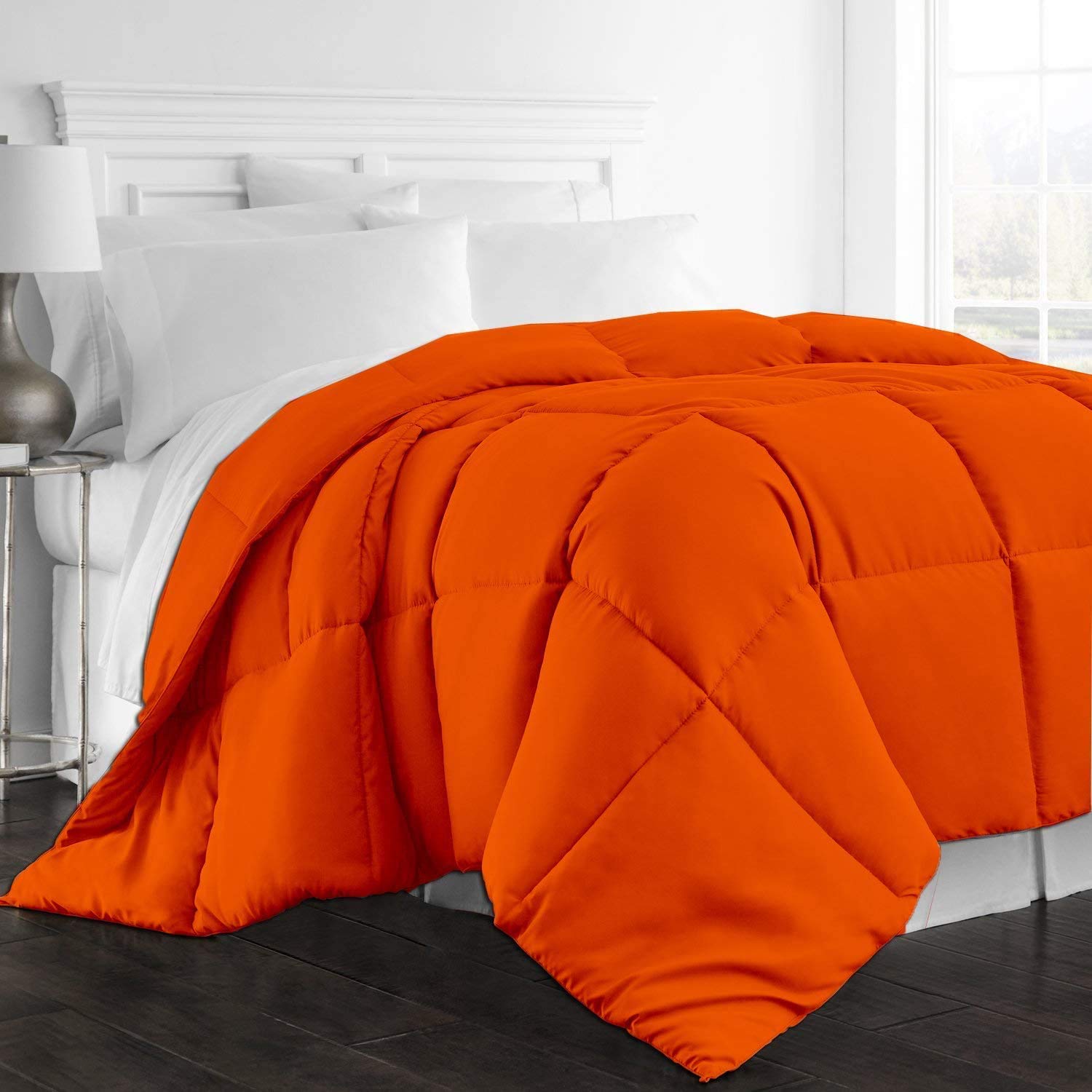 Premium 3-Piece Comforter Set - Ultra Soft All-Season Down Alternative Bedding with 2 Pillow Shams | Quilted Duvet Insert | Machine Washable (Full/Queen, Orange) for Cozy Bedroom Decor & Guest Room Essentials