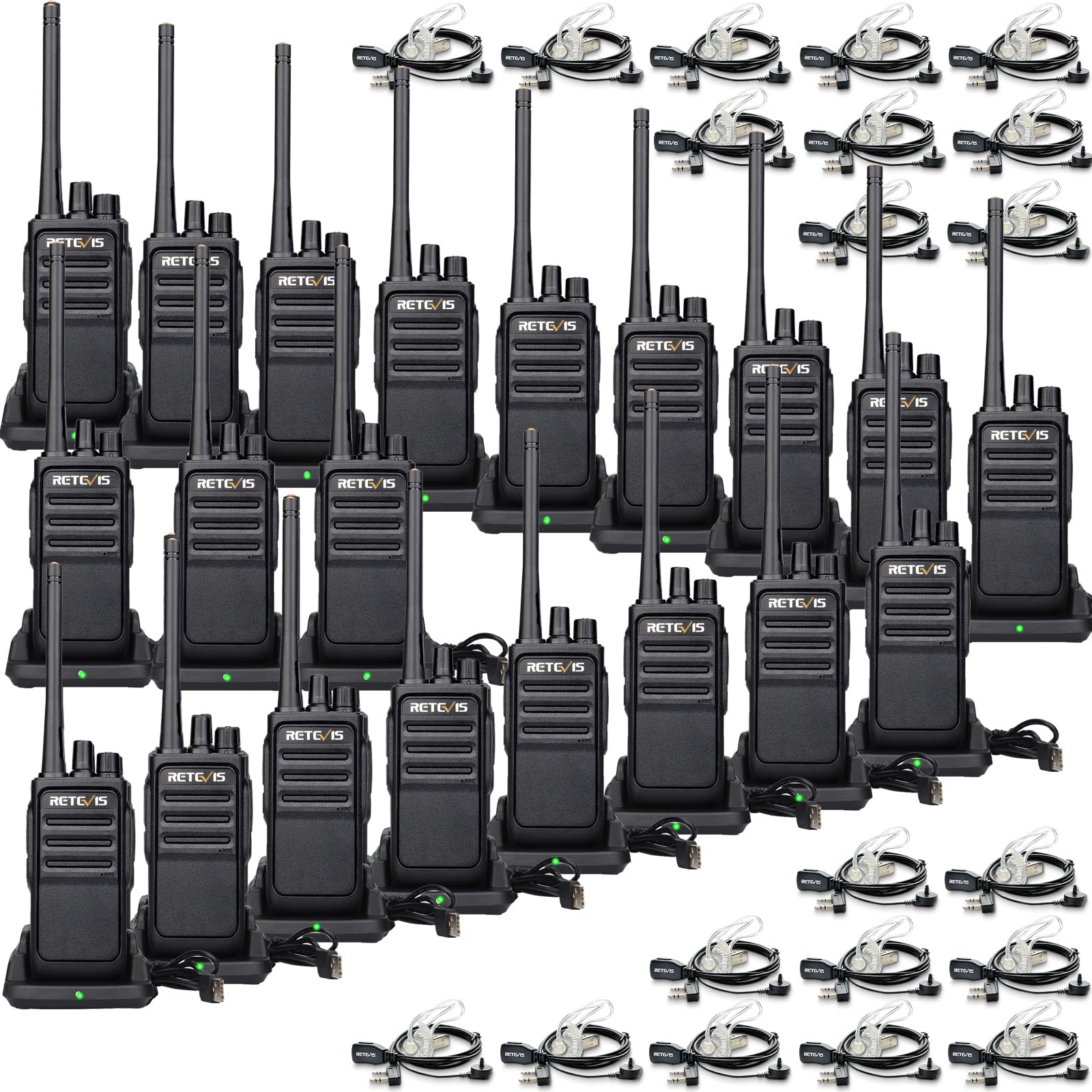 Retevis RT17 Long Range Walkie Talkies for Adults - 2 Way Radios with Earpiece, Rechargeable Heavy Duty Handheld Radios for School, Construction Site, Church Security Team (20 Pack) - Perfect for Outdoor Adventures, Event Coordination & Emergency Communication