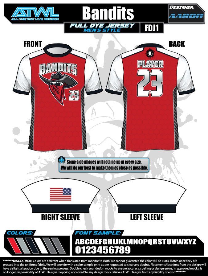 Bandits 11U Full Dye Baseball Jersey - Youth Team Uniform for Games & Tournaments - Perfect for Little League & Travel Ball