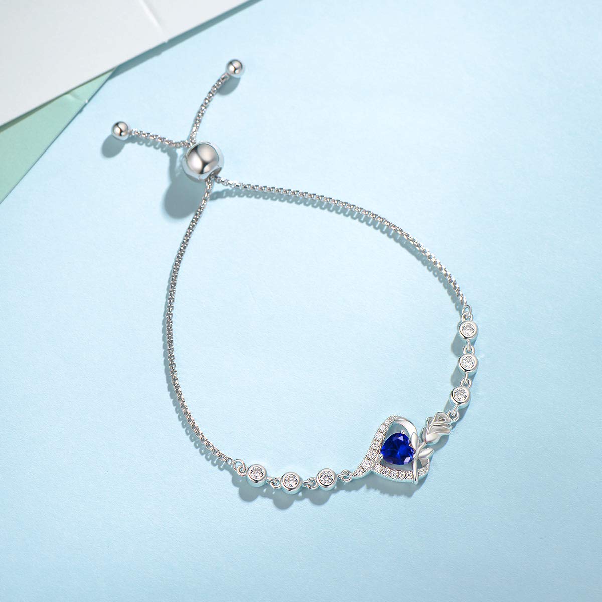 AGVANA Sterling Silver Sapphire Necklace & Bracelet Set for Women - September Birthstone Jewelry with CZ Rose Flower Heart Pendant - Elegant Gift for Mom, Wife, Girlfriend - Perfect for Mother's Day, Anniversary, Birthday & Special Occasions