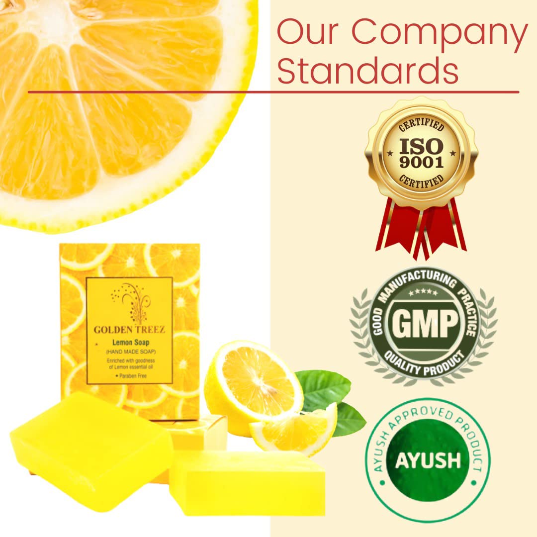 **Golden Treez Lemon Soap – Natural Bath Soap with Lemon Essential Oil & Aloe Vera | Ayush Certified, Paraben & Sulfate Free | 115g – Refreshing & Hydrating for Daily Skincare & Aromatherapy**