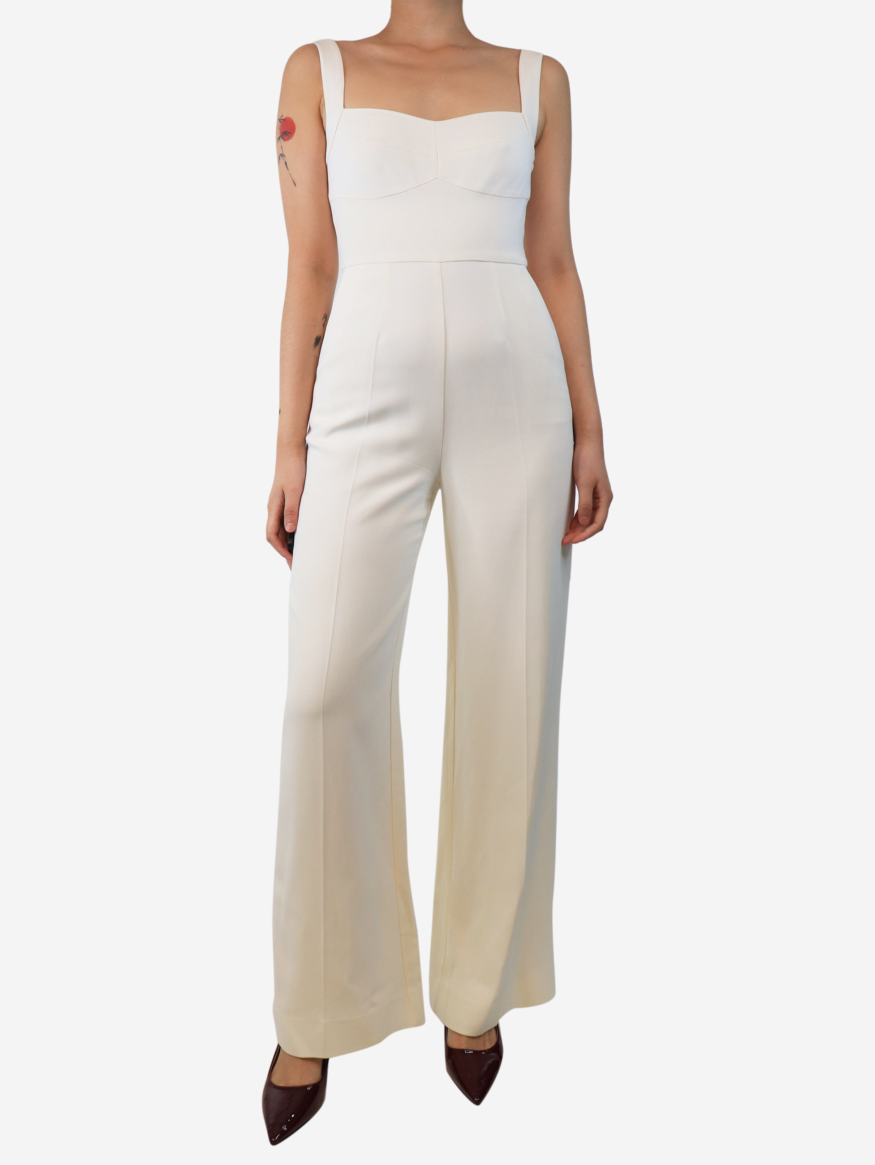 Women's Cream Wide Leg Jumpsuit - UK Size 8 | Comfortable Casual Outfit for Work, Travel & Date Nights