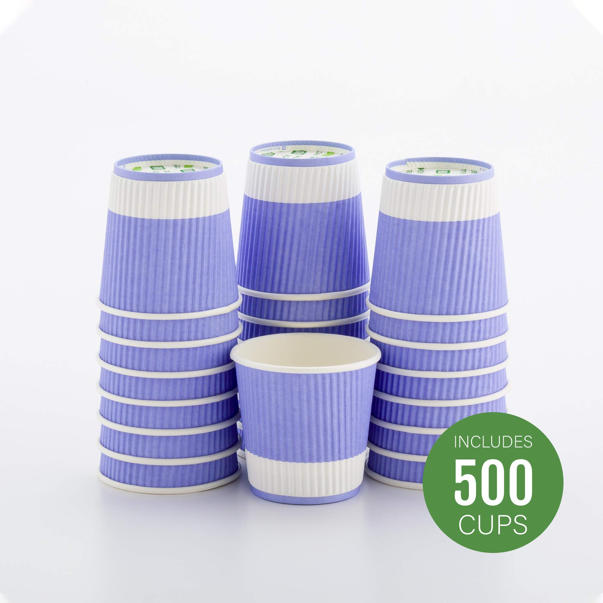 Restaurantware 4oz Ripple Insulated Coffee Cups - 500 Pack Double Wall Corrugated Paper Cups | Leakproof, Non-Slip, Light Purple Ribbed Design | Recyclable & Eco-Friendly (Lids Sold Separately) | Perfect for Coffee Shops, Offices & Catering Events