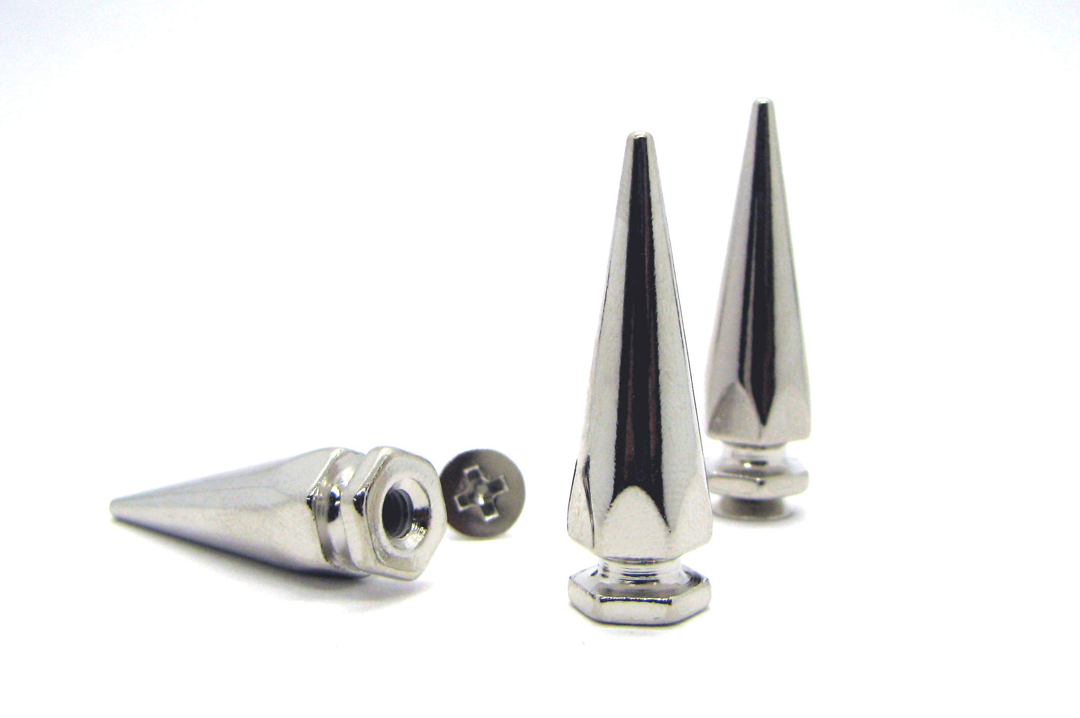 Hex Spikes 35 (1 3/8 Inch) Silver Screw Back Studs - 100 Pack for Denim, Leather, Jackets, Boots & DIY Punk Fashion Accessories