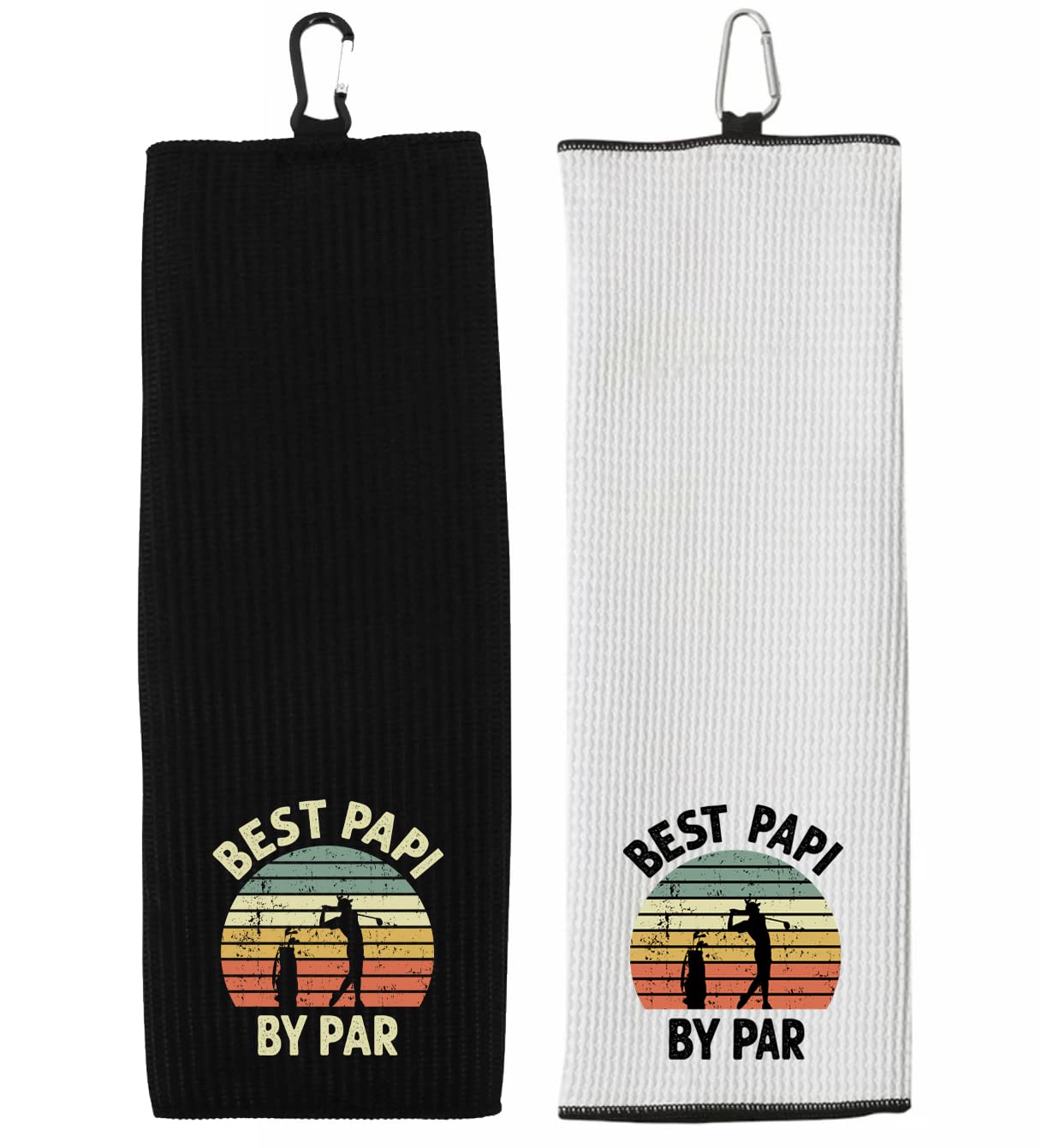 Premium Microfiber Waffle Weave Golf Towel - Best Papi By Par Tri-Fold Absorbent Sports Towel for Men (Black) - Perfect for Golf, Gym, Tennis & Outdoor Activities