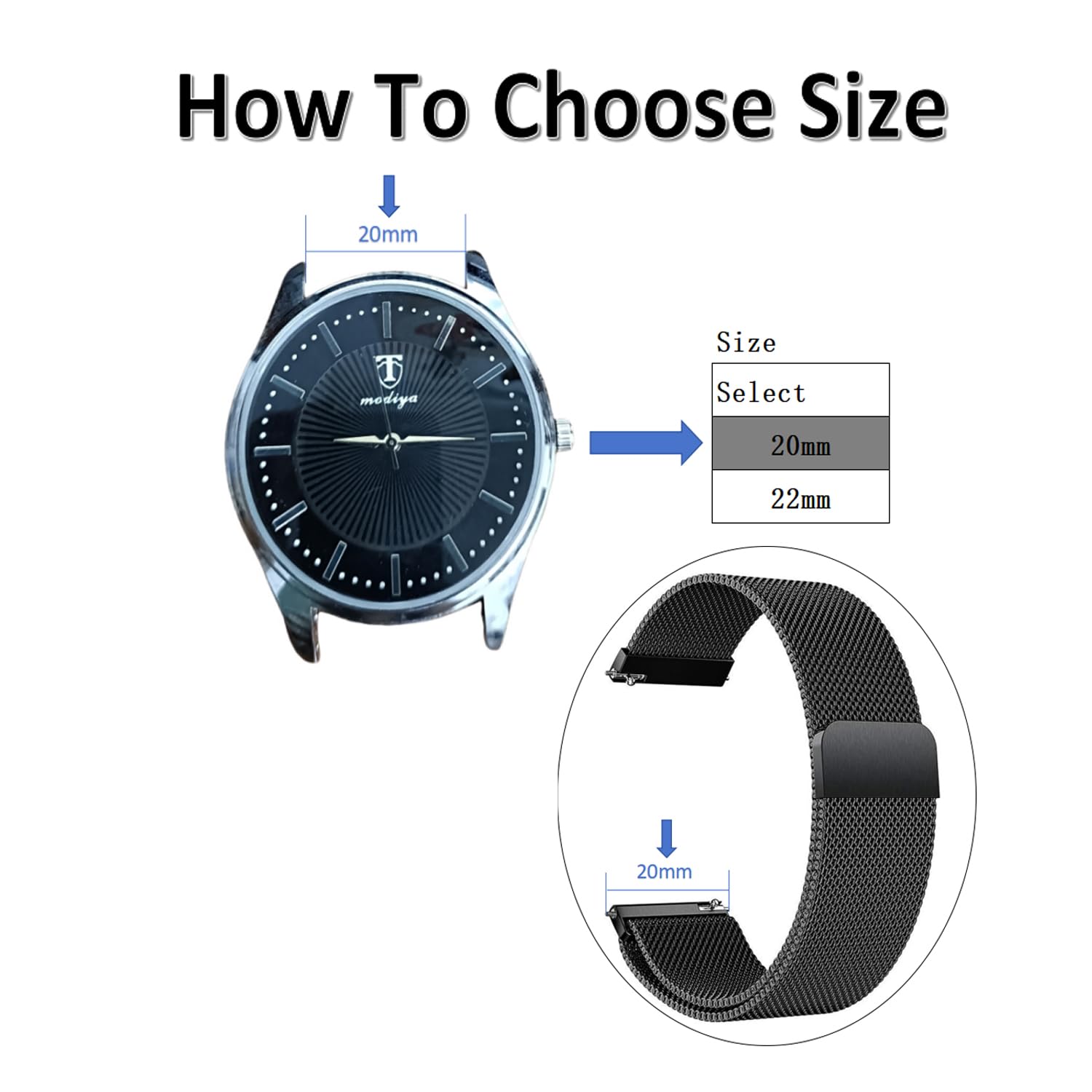 20mm 22mm Quick Release Magnetic Watch Band - Adjustable Stainless Steel Milanese Mesh Loop Strap with Magnetic Clasp for Apple Watch, Samsung, Fitbit - Perfect for Workout, Office & Daily Wear