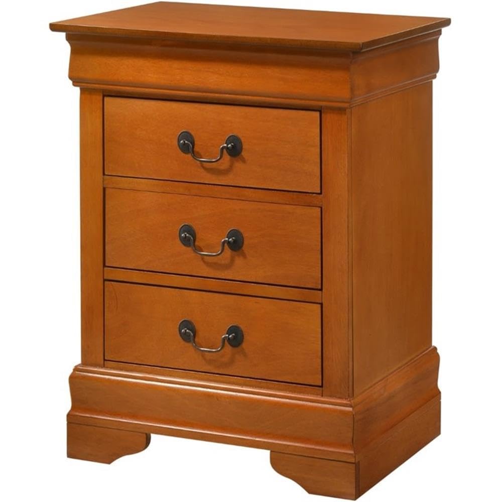 Glory Furniture Louis Phillipe 3-Drawer Oak Nightstand - Perfect for Bedroom, Guest Room & Nursery Storage