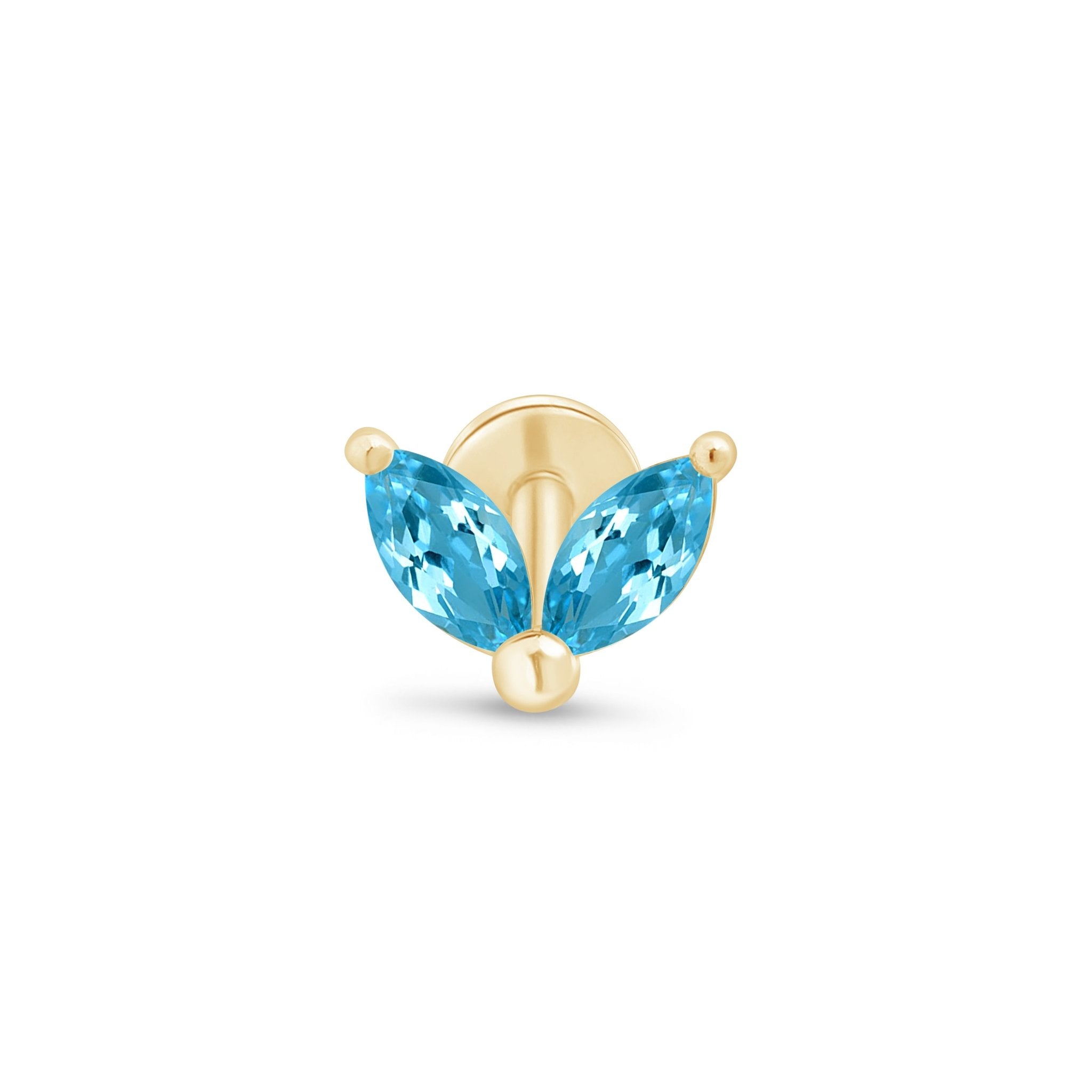 14K Yellow Gold London Blue Topaz Double Marquise Flat Back Stud Earrings - Perfect for Weddings, Parties & Everyday Elegance