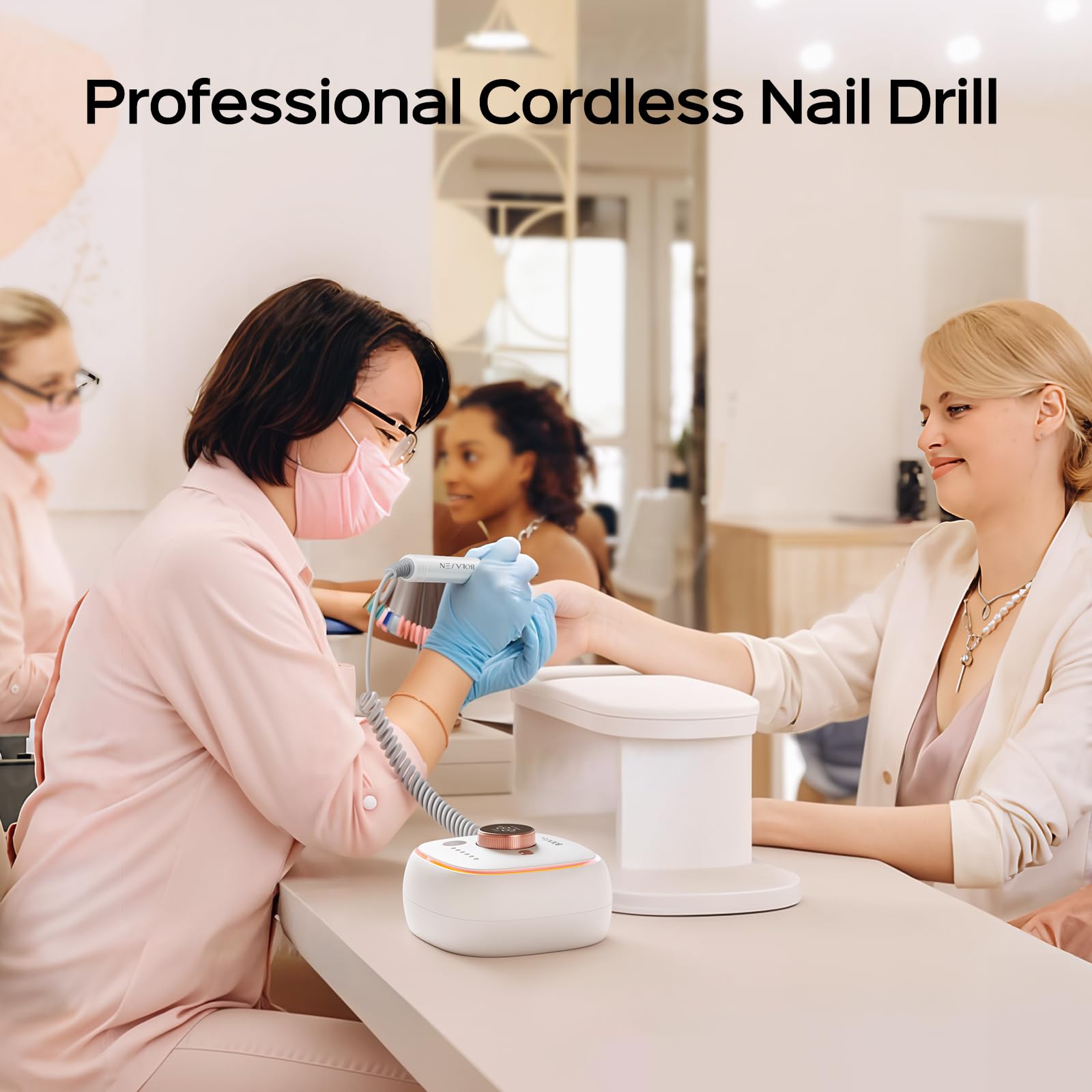 BOLASEN 40000RPM Professional Brushless Nail Drill - 7800mAh Rechargeable Cordless Electric Nail File for Acrylic & Gel Nails | Fast Nail Removal, Auto Start-Stop | Perfect for Salon, Home & DIY Manicure | HaloDrill 10