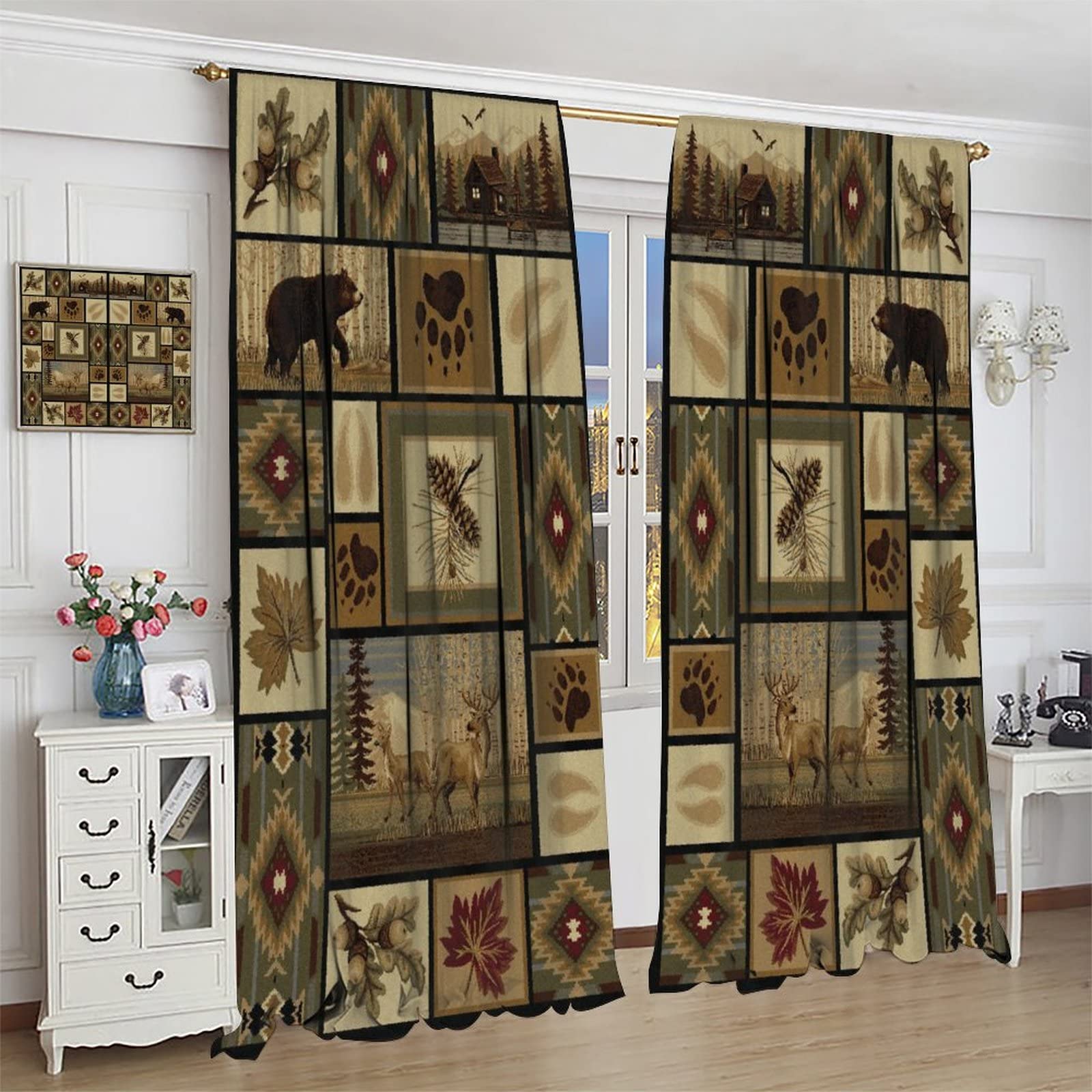 Rustic Moose Deer Blackout Curtains 42x45 Inch - Cabin Lodge Country Farmhouse Style for Bedroom & Living Room | Perfect for Cozy Cabins, Hunting Lodges & Rustic Home Decor