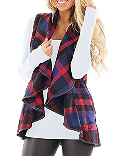 RVSHILFY Women's Fashion Plaid Vest Cardigan - Color Block Lapel Sleeveless Open Front with Pockets | Casual Office Wear, Spring Layering & Fall Outfits