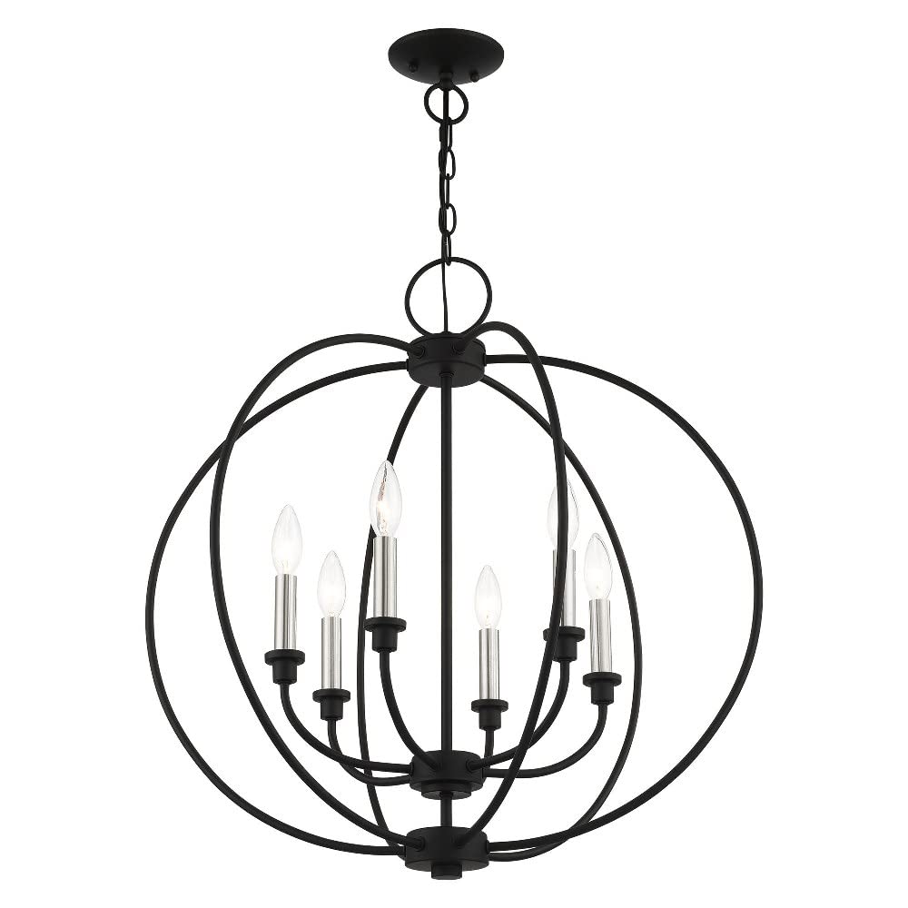 Livex Lighting 4666-04 6-Light Black Modern Chandelier - Elegant Ceiling Fixture for Dining Room, Bedroom, or Living Room Lighting