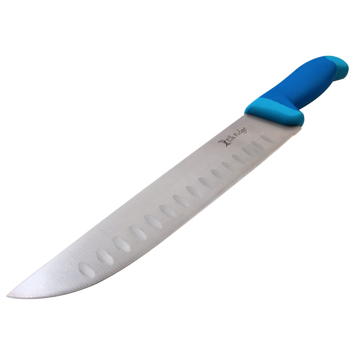 Elk Ridge ER-200-05HF Fixed Blade Hunting Knife - Stainless Steel Satin Finish Blade with Hollow Grind, Blue Nylon Fiber Rubber Handle & Nylon Sheath - Perfect for Fishing, Camping, Survival & Outdoor Adventures