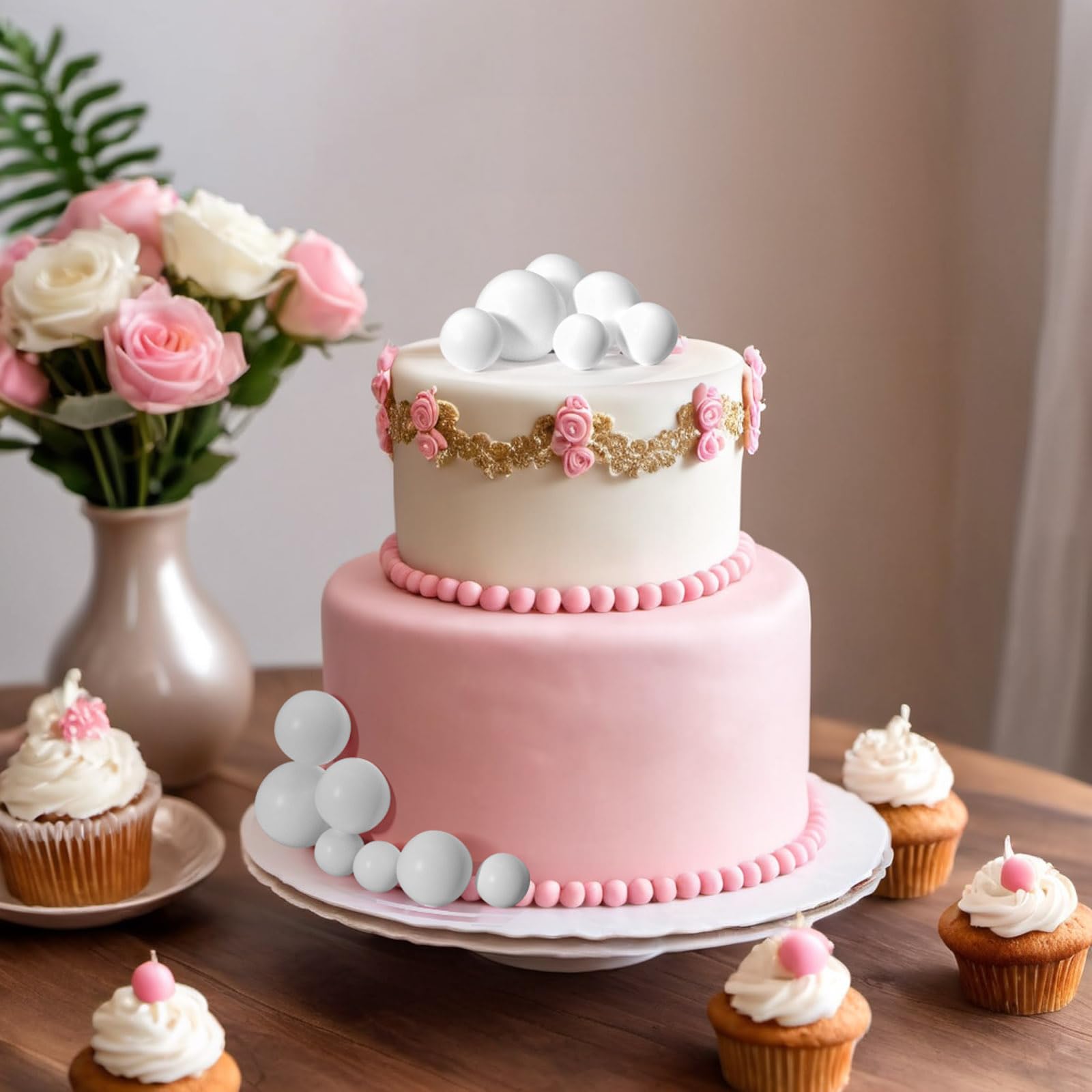 20-Piece White Ball Cake Toppers - Mini Balloon Cake Decorations with Sticks for Wedding, Birthday & Party Cakes | Elegant Cake Picks for Dessert Table Decorations