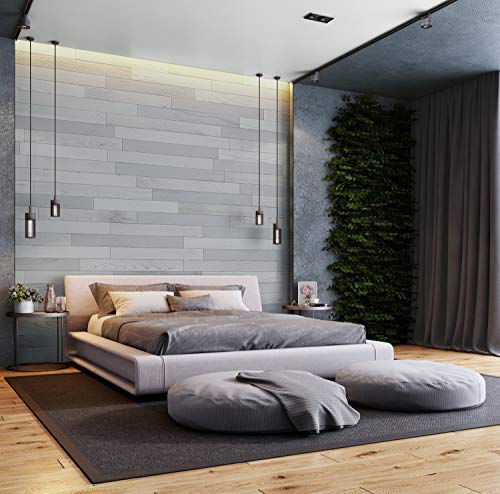 Real Wood Peel and Stick Wall Panels with 3M Adhesive - Easy DIY Installation, Pewter Finish (16.25 sq.ft/Box) for Living Room, Bedroom, and Office Decoration