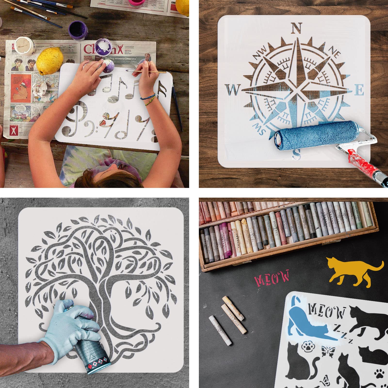 Barbed Wire DIY Stencils for Wall Painting - 11.8x11.8 Inch Reusable Mylar Template - 6 Style Iron Gauze Drawing Stencils for Chalk Signs, Crafts, Windows & Walls - Perfect for Home Decor, DIY Projects & Artistic Creations