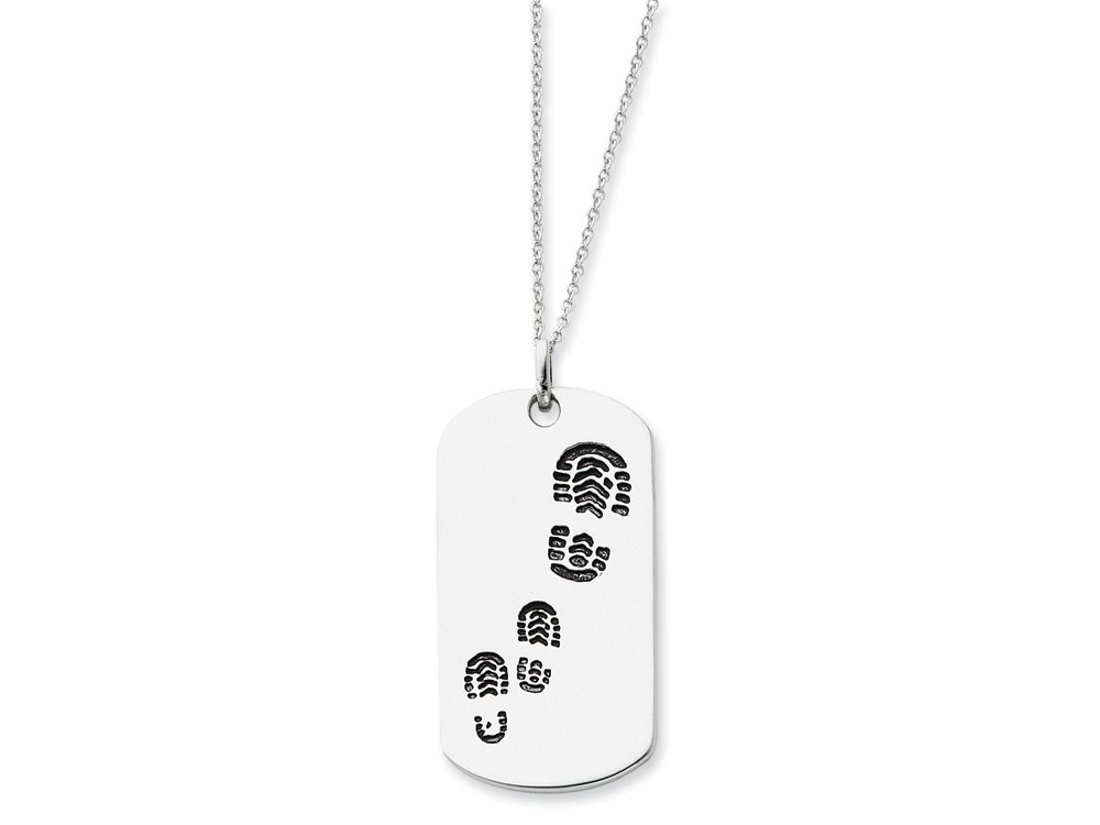Vintage Sterling Silver Dog Tag Necklace with Footsteps Design - 18 Inch Adjustable Chain - Perfect for Memorial Jewelry, Military Appreciation Gifts & Everyday Wear