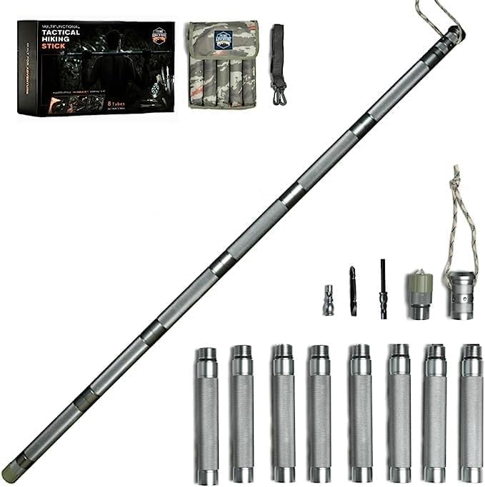 Premium 15-in-1 Collapsible Tactical Hiking Stick - Retractable Trekking Pole with 8 Tubes | Multifunctional Outdoor Gear for Hiking, Camping & Survival | Perfect for Backpacking, Mountaineering & Emergency Preparedness