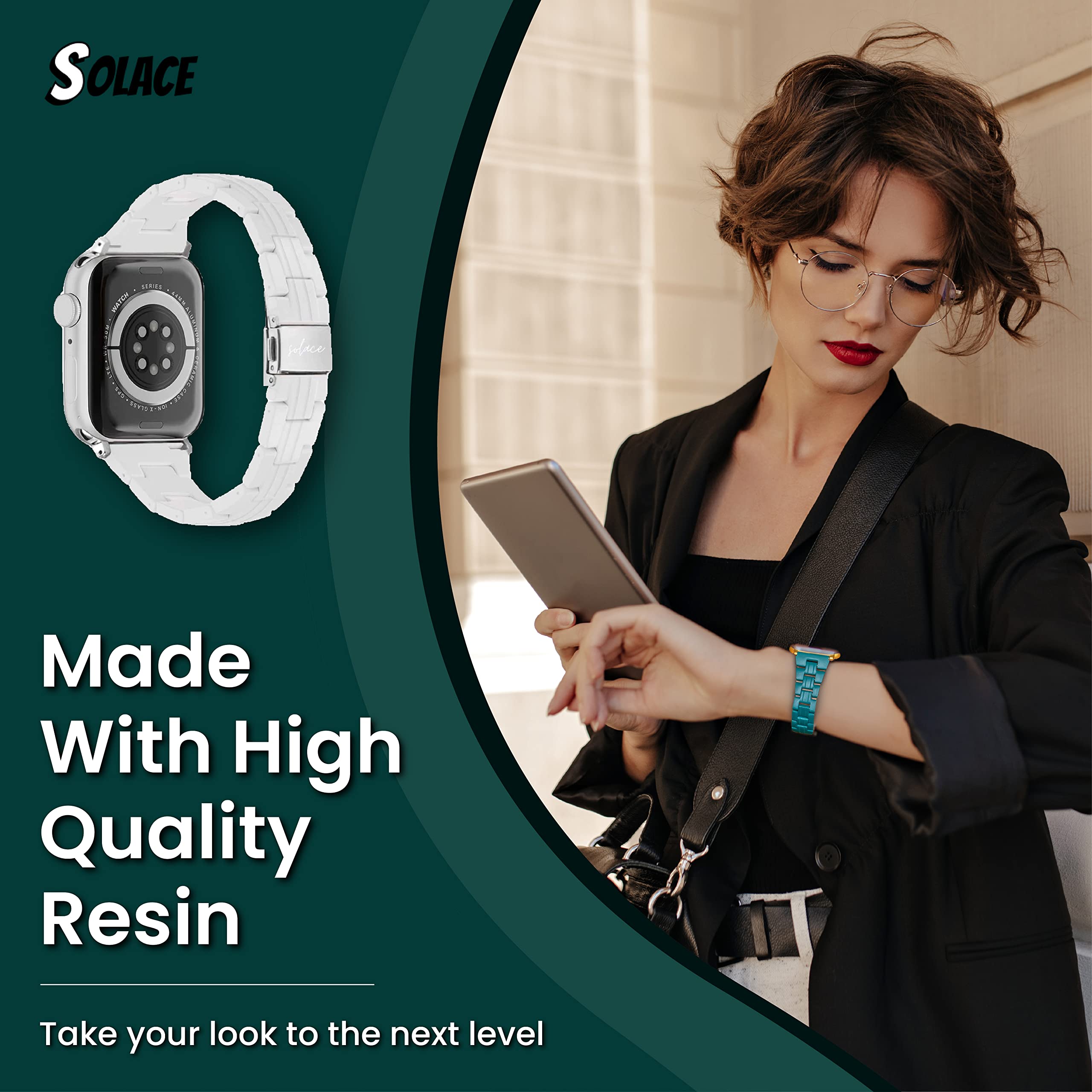 Solace Bands Slim Matte Resin Watch Band - Universal Fit for Apple Watch 38mm 40mm 41mm 42mm 44mm 45mm 49mm (All Series & Ultra) - Durable Unisex Replacement Strap for Workout, Office & Everyday Wear