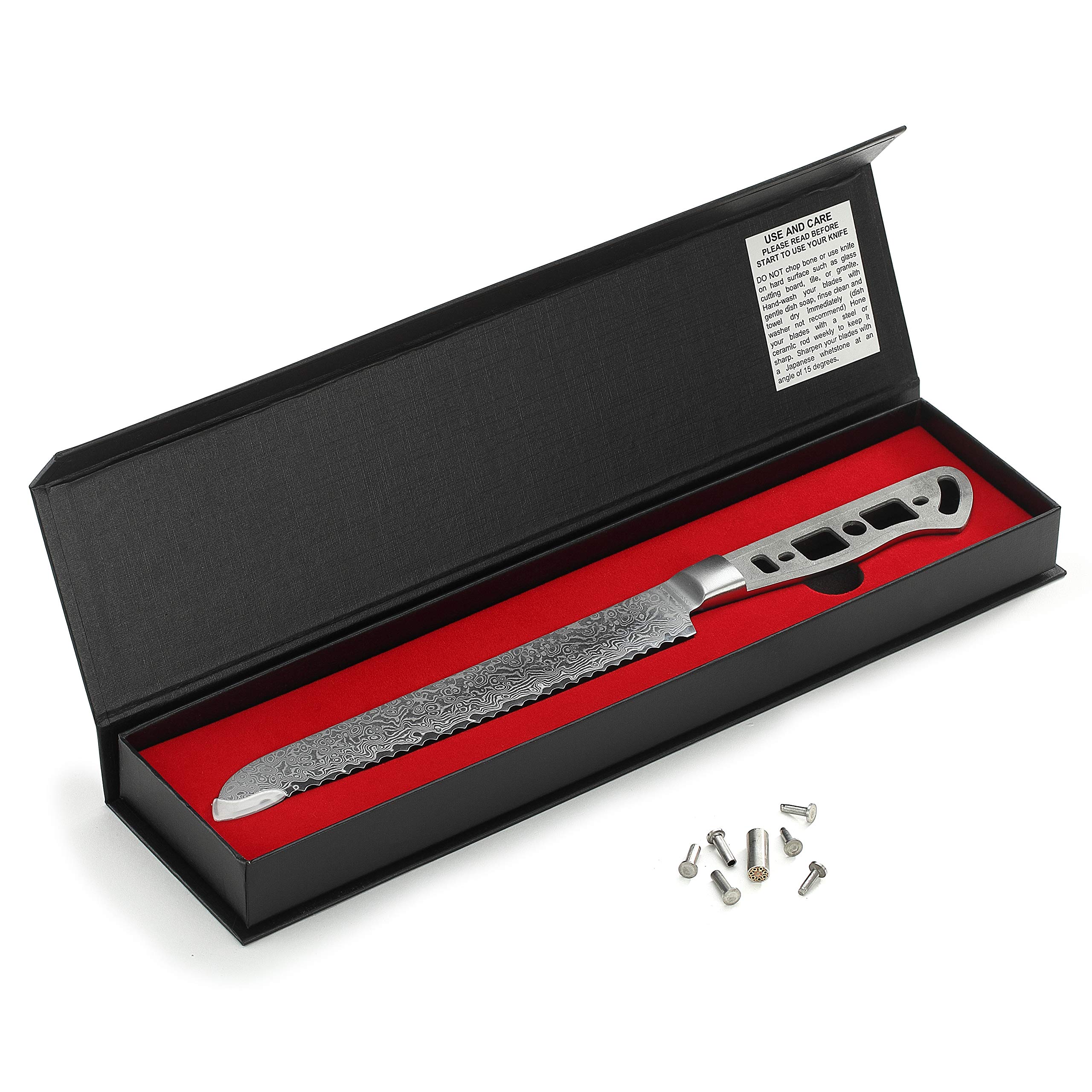 Premium 8 Inch Japanese AUS 10 Damascus Steel Bread Knife Blank - 67 Layers High Carbon Steel - Woodworking Project Kit - Perfect for DIY Knife Making, Cooking & Culinary Gifts