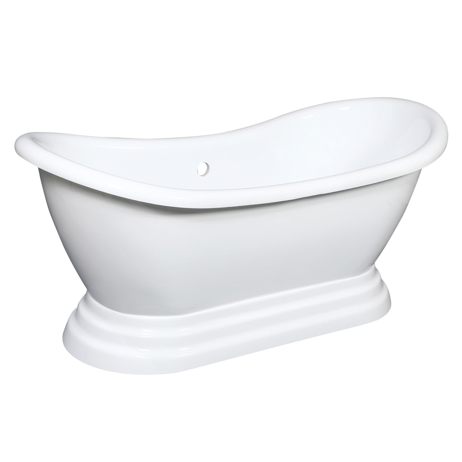 Aqua Eden 60 Inch Acrylic Oval Double Slipper Pedestal Bathtub - Glossy White Freestanding Soaking Tub (No Faucet Drillings) for Luxury Bathroom & Spa Relaxation