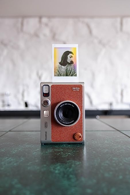 Fujifilm Mini EVO Hybrid Instant Film Camera (Brown) with 40 Sheets Film, 32GB microSD Card, Case & Accessories – Perfect for Travel, Parties & Creative Photography