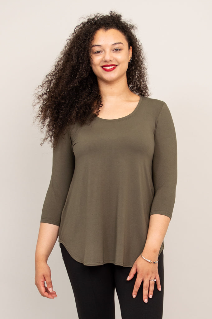 Jazz 3/4 Sleeve Women's Tops - Soft Bamboo Fabric, Khaki Color - Perfect for Casual Wear, Office Outfits & Summer Fashion