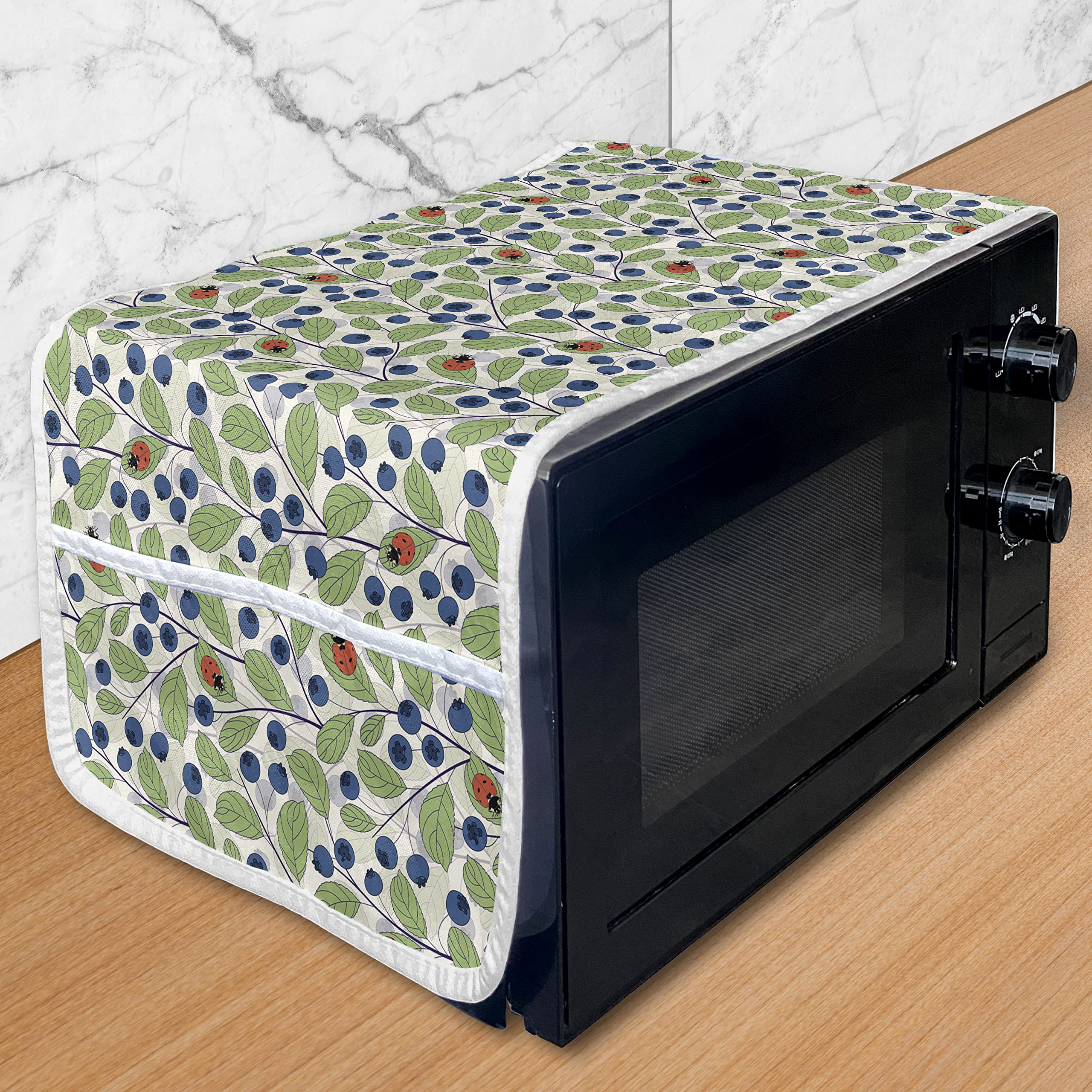 Ambesonne Ladybug Microwave Cover - Waterproof Kitchen Organizer with Pockets, 36