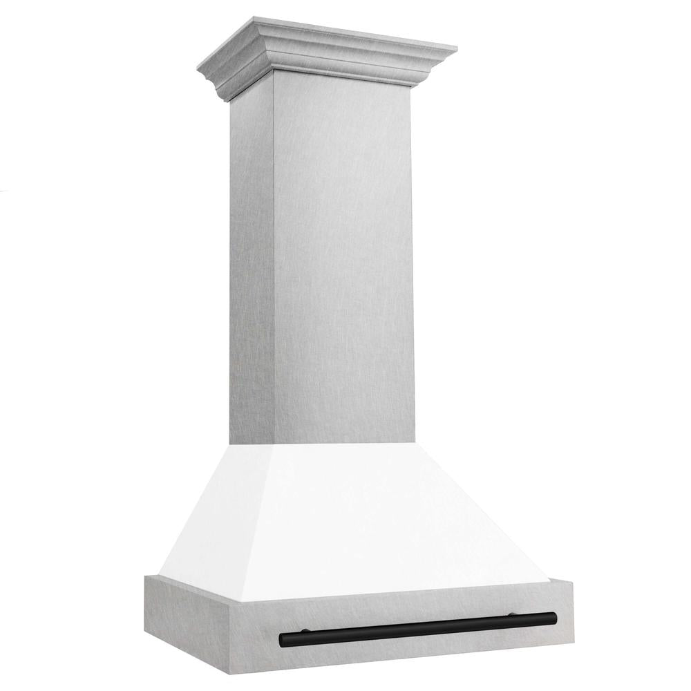 ZLINE Autograph Edition 30 Inch Stainless Steel Wall Mount Range Hood - White Matte Shell with Accent Handle (Model 8654SNZ WM30) | Professional Kitchen Ventilation for Modern Homes
