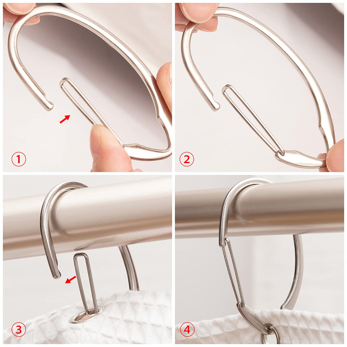 Utopia Alley Rust-Proof Shower Curtain Hooks - 12 Pack Brushed Nickel Bathroom Accessories for Shower Curtains & Liners - Durable & Stylish for Home, Apartment, Hotel Use