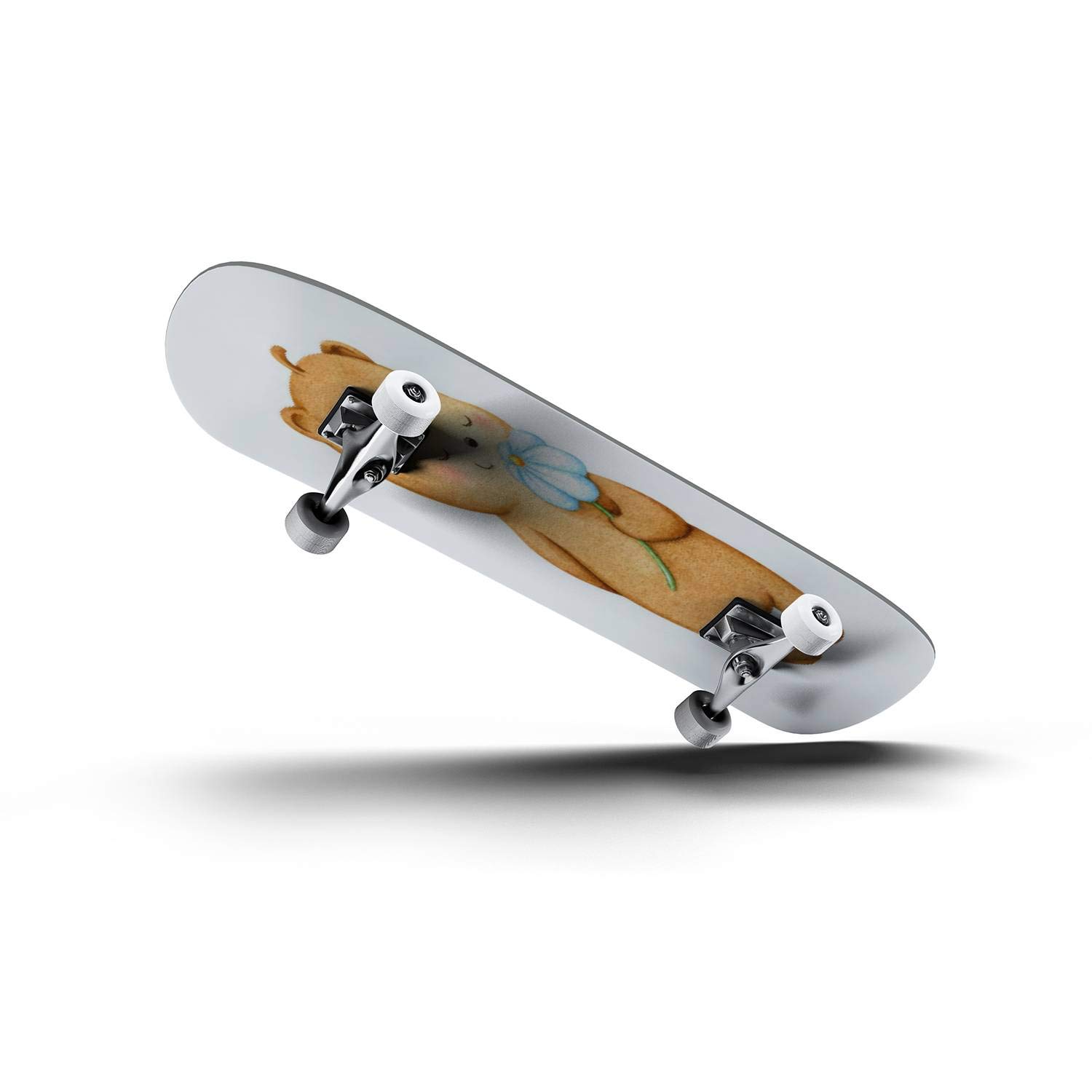 Cute Bear Character Skateboard with Flower Design - Classic Concave Longboard for Beginners & Pros | Perfect Teen Gift for Extreme Sports & Street Skating