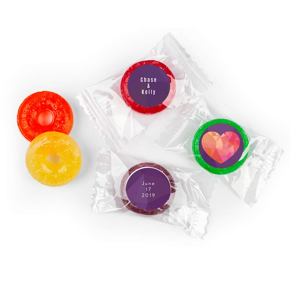 Personalized Life Savers 5 Flavor Hard Candy - 3 lbs (335-365 Pieces) Purple Heart Wedding Favors - Perfect for Bridal Showers, Receptions & Party Giveaways
