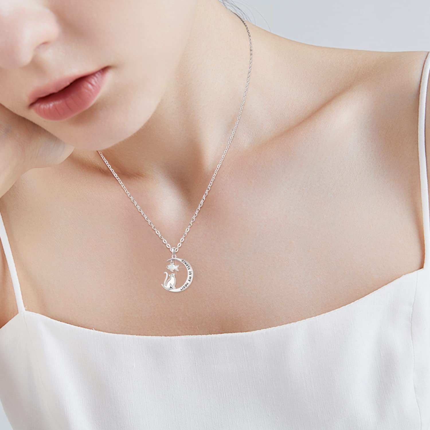 925 Sterling Silver Cat Necklace for Women - Elegant Cat Lover Jewelry Gift, Always in My Heart - Perfect for Birthdays, Anniversaries & Cat Enthusiasts