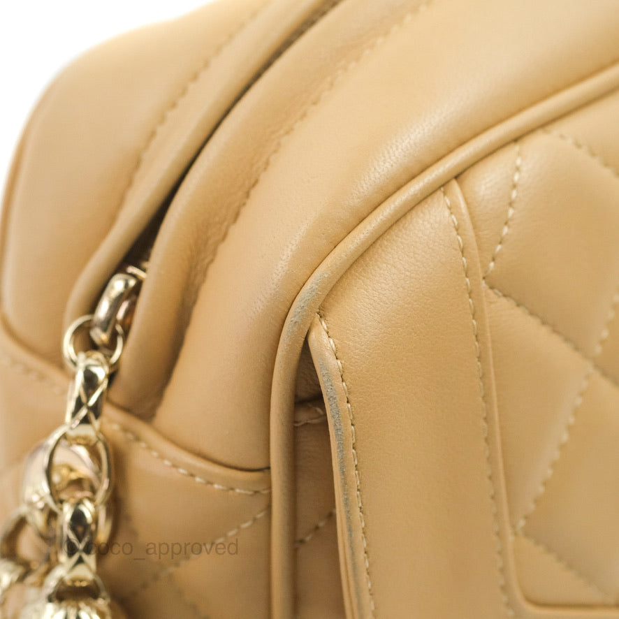Vintage Chanel Coco Camera Bag in Beige Calfskin Leather with Gold Hardware - Perfect for Everyday Use, Travel & Special Occasions