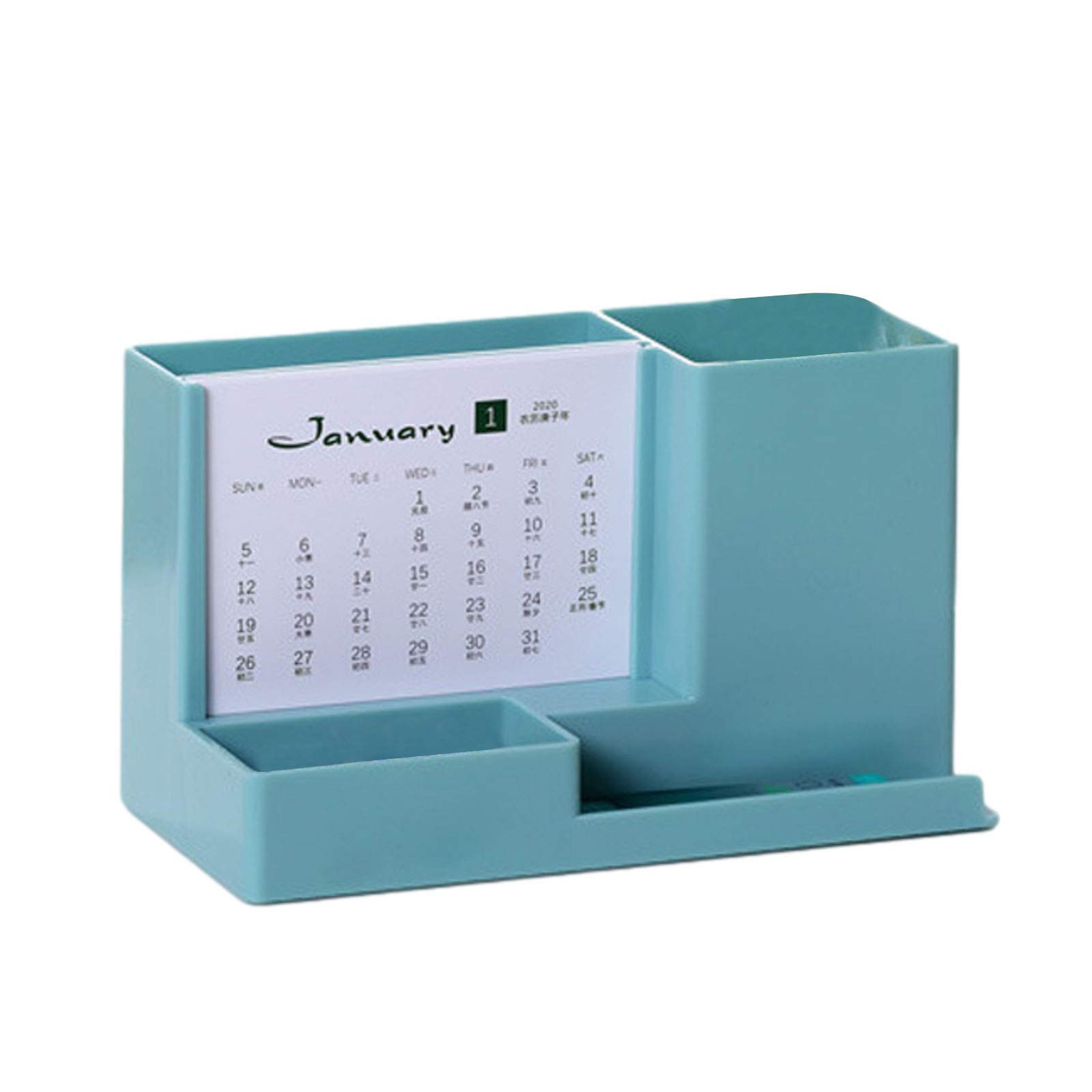 2021 Creative Plastic Desk Calendar with Pen Holder & Storage Box - P#Q948 - Perfect for Office, Home, and School Organization
