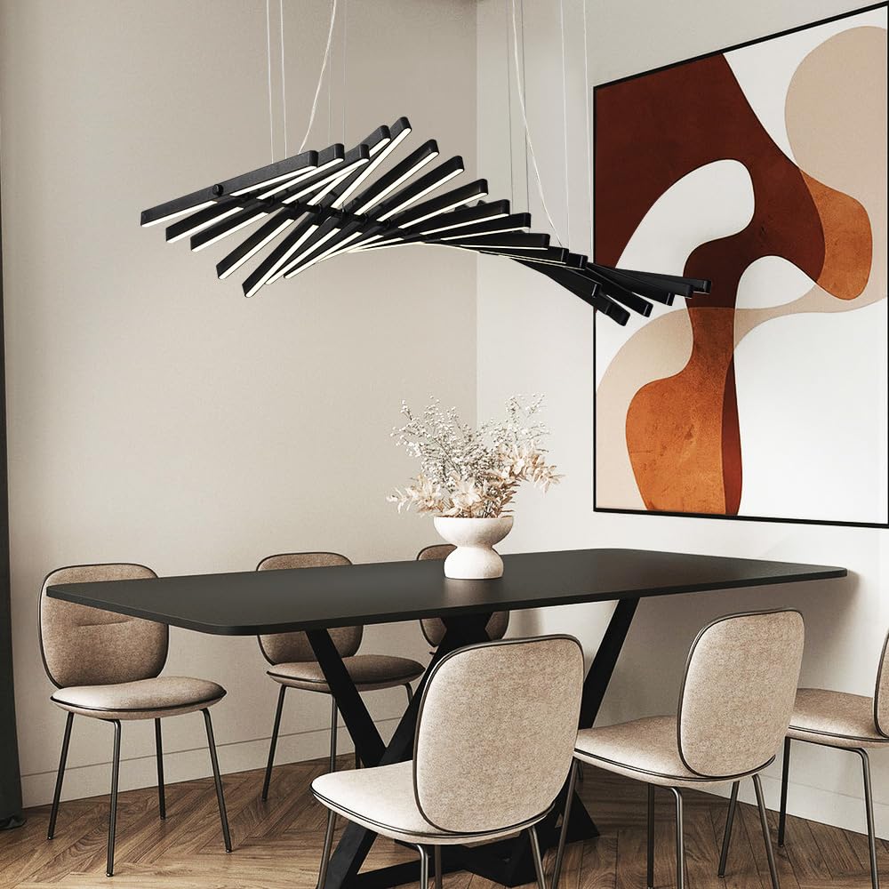 Modern Designer Chandelier - Dimmable LED Pendant Light with Remote Control, 20-Light Black Hanging Lamp for Kitchen Island & Dining Room | Perfect for Contemporary Home Decor & Restaurant Lighting
