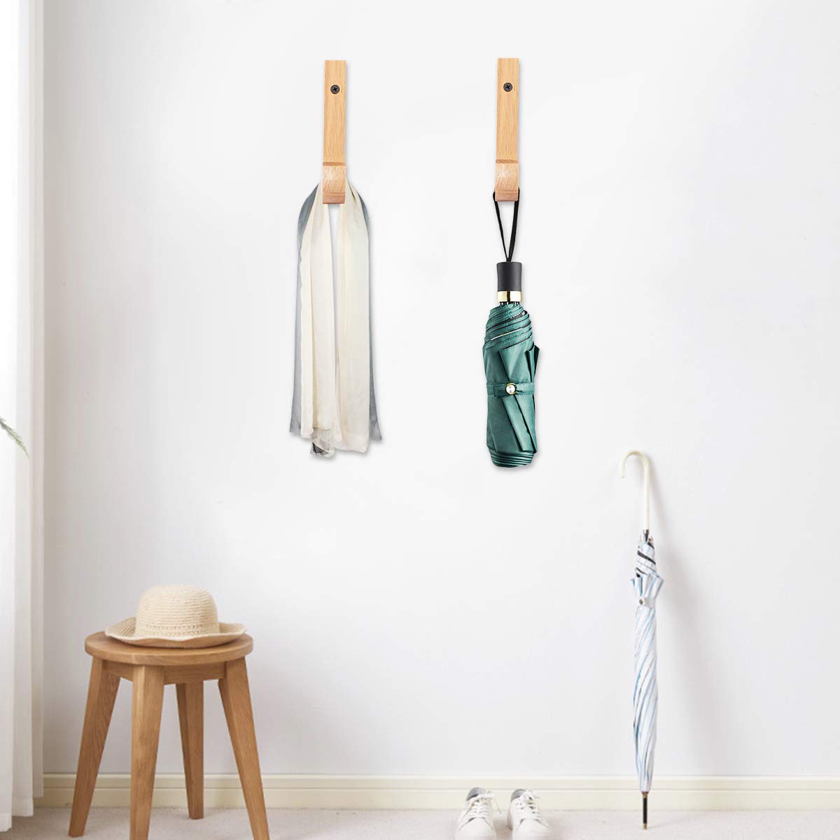 2 Pack Modern Decorative Wall Hooks - Wooden Coat Hooks for Entryway, Bedroom & Bathroom Organization | Creative Home Decor Storage Solution