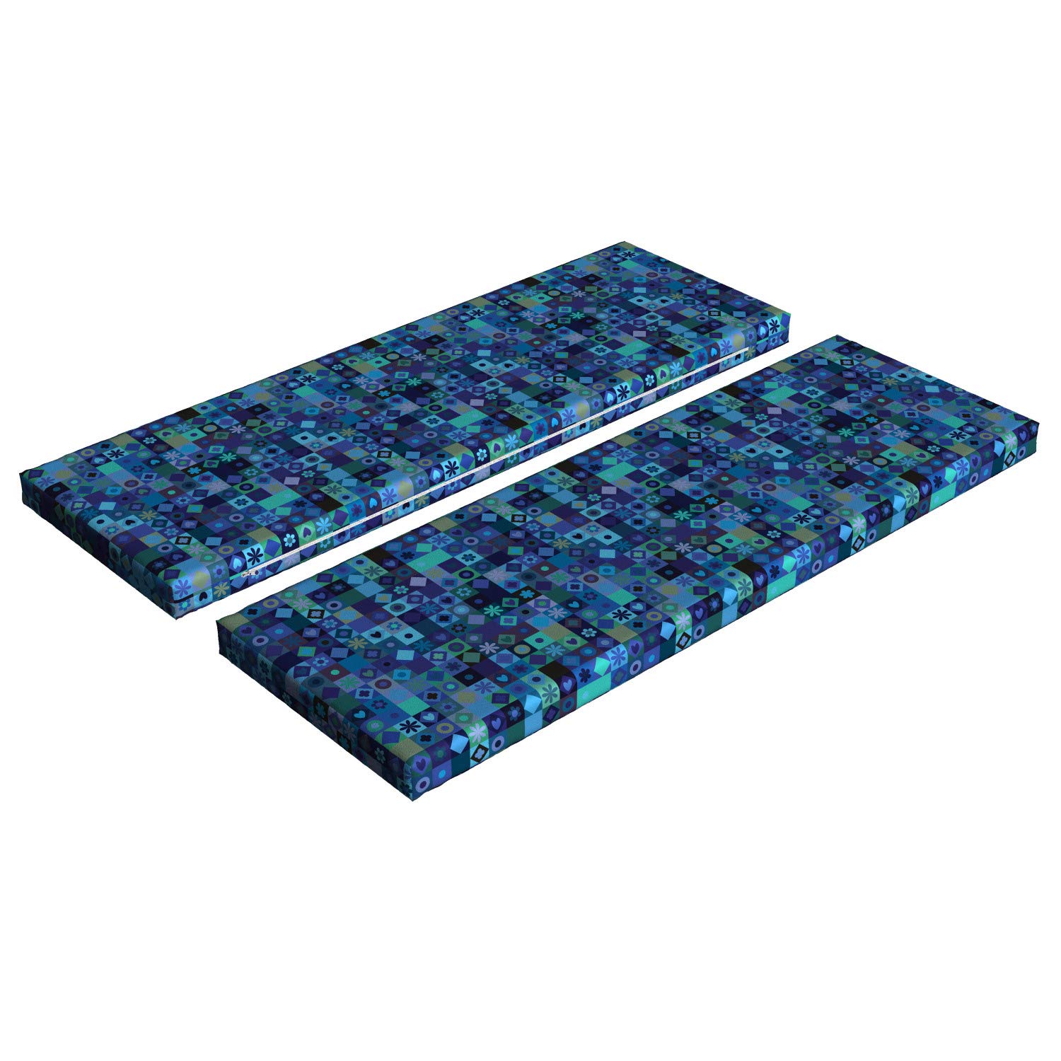 Ambesonne 2-Piece Indigo Bench Cushion Set with Foam Pad - Modern Playing Cards Inspired Design with Hearts, Circles, Squares & Flowers - 45
