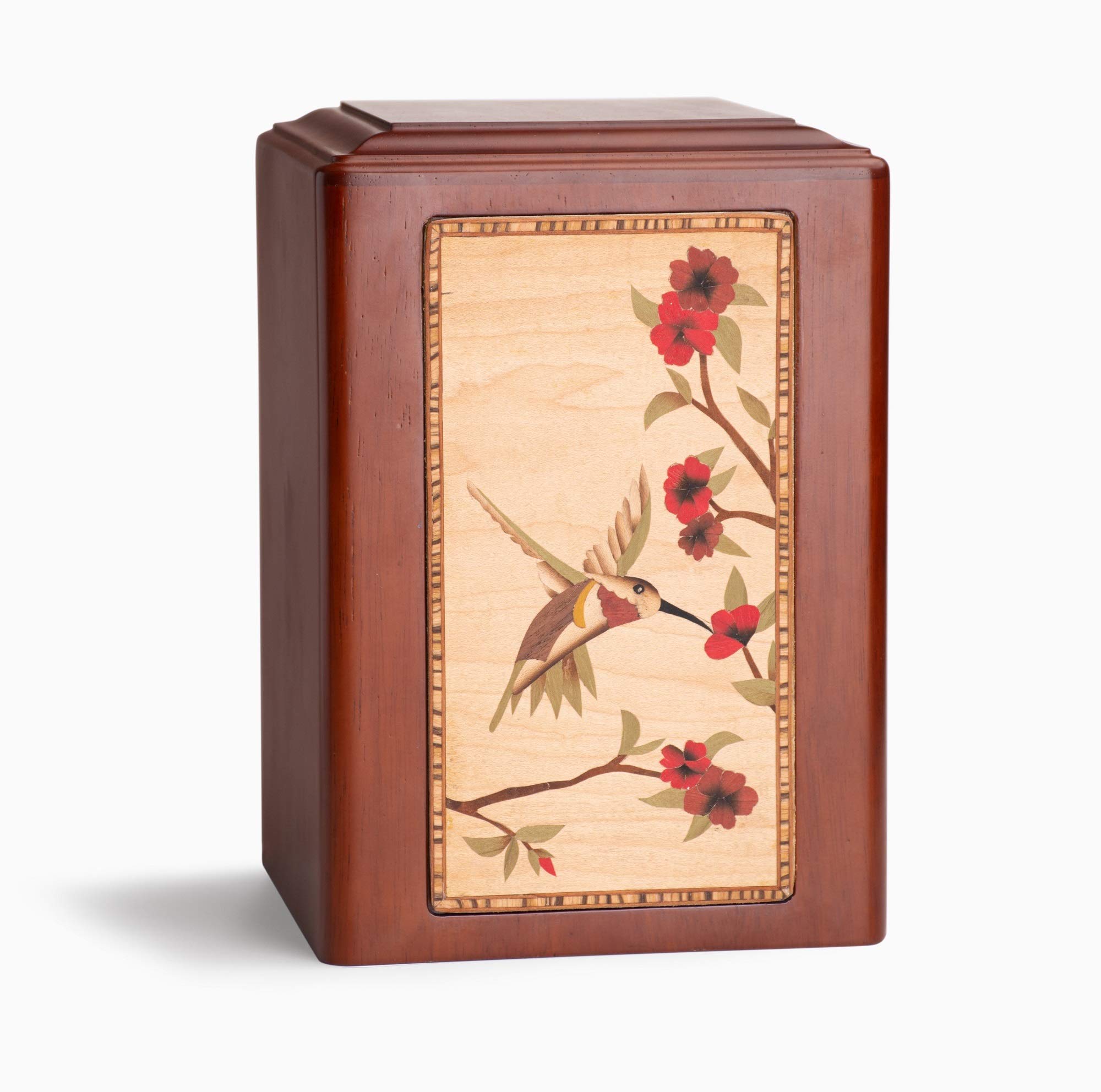 Hand-Painted Wooden Memorial Urn with Magnetic Picture - Elegant Adult Cremation Urn for Ashes - Funeral Urn for Loved Ones - Hummingbird Design Wooden Urn - Perfect for Home Memorials & Funeral Services