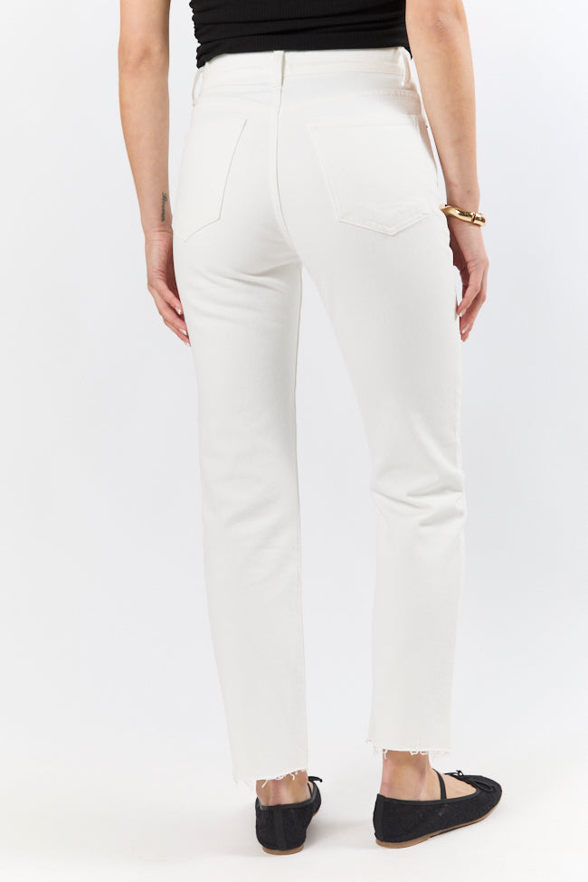 Westin White Straight Leg Raw Hem Jeans for Women - High Waist Distressed Denim Pants - Casual & Streetwear Outfits