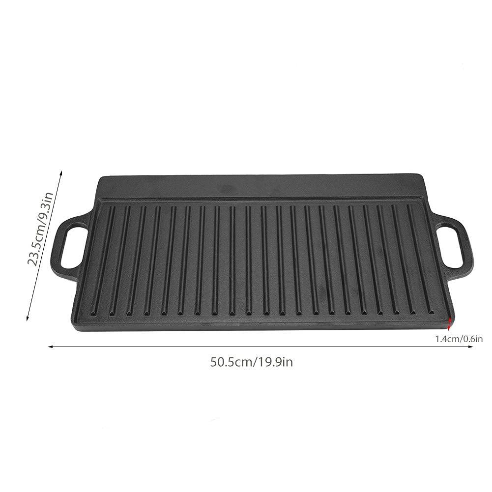 Premium Cast Iron Grill Griddle Pan - Double-Sided with Ridged & Flat Surface for Stovetop, Gas Cooktop & Outdoor BBQ - Perfect for Pancakes, Steaks, Burgers & Camping Cooking