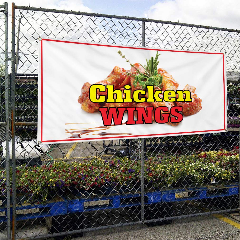 Custom Vinyl Banner for Chicken Wings Restaurant & Cafe - 60x144 Inches, Weatherproof Outdoor Sign with 10 Grommets (Multiple Sizes Available) - Perfect for Restaurant Advertising, Food Promotions & Yard Signs