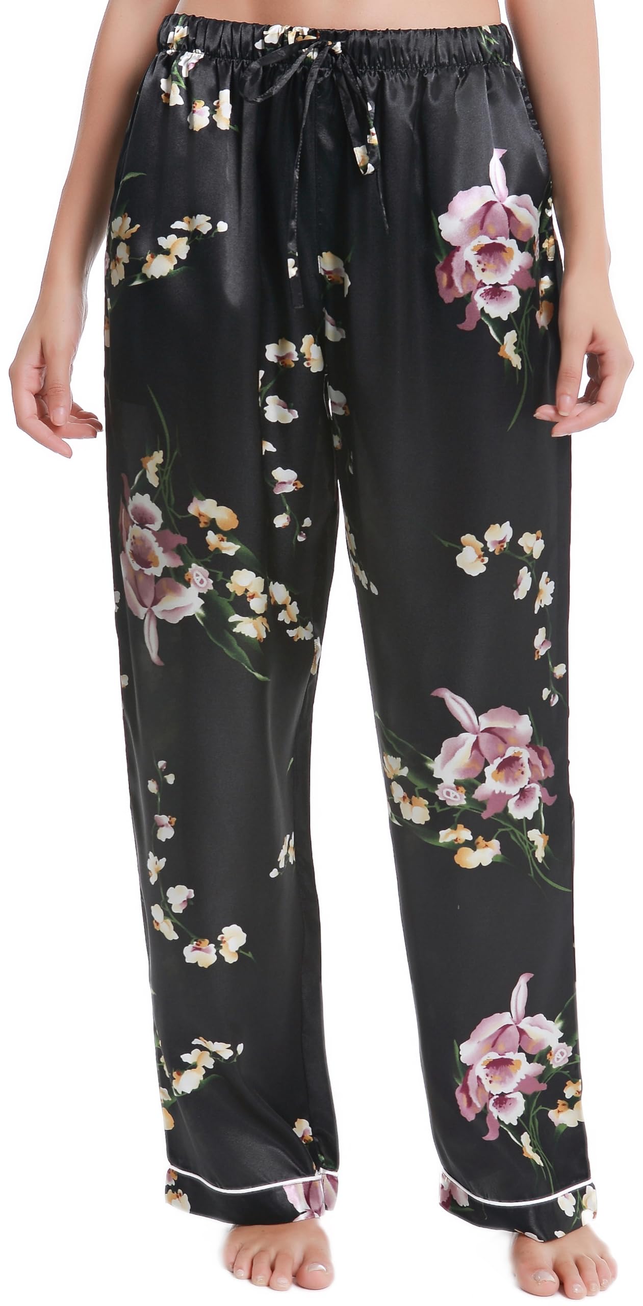 Lavenderi Women's Silk Satin Pajama Pants - Soft Long Sleep Pants with Adjustable Drawstring for Lounge, Travel & Home Comfort