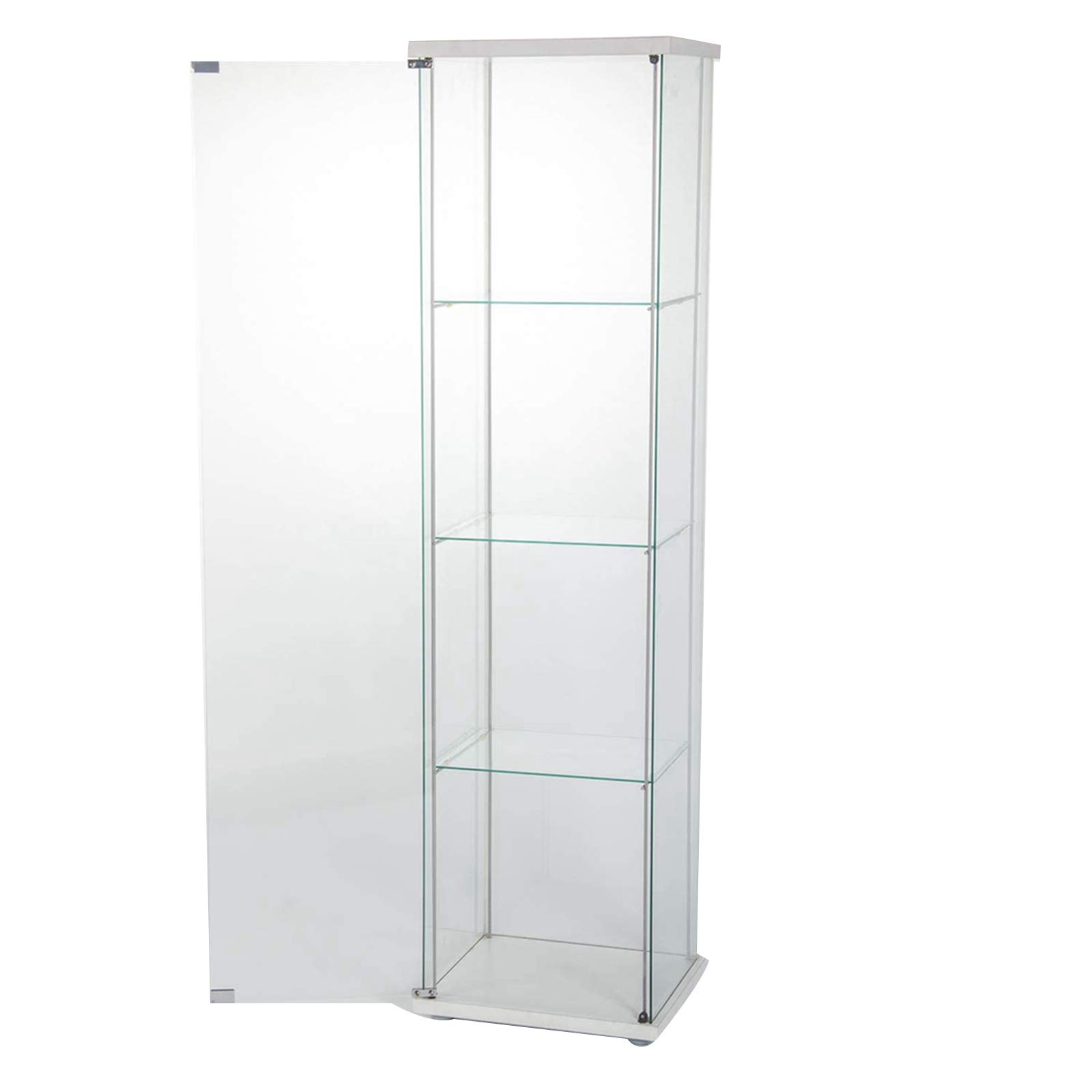 4-Tier Glass Door Display Cabinet - Clear Curio Shelf for Home & Office - Floor Standing Corner Bookcase for Books, Toys, Collectibles - Perfect for Living Room, Bedroom or Office Decor